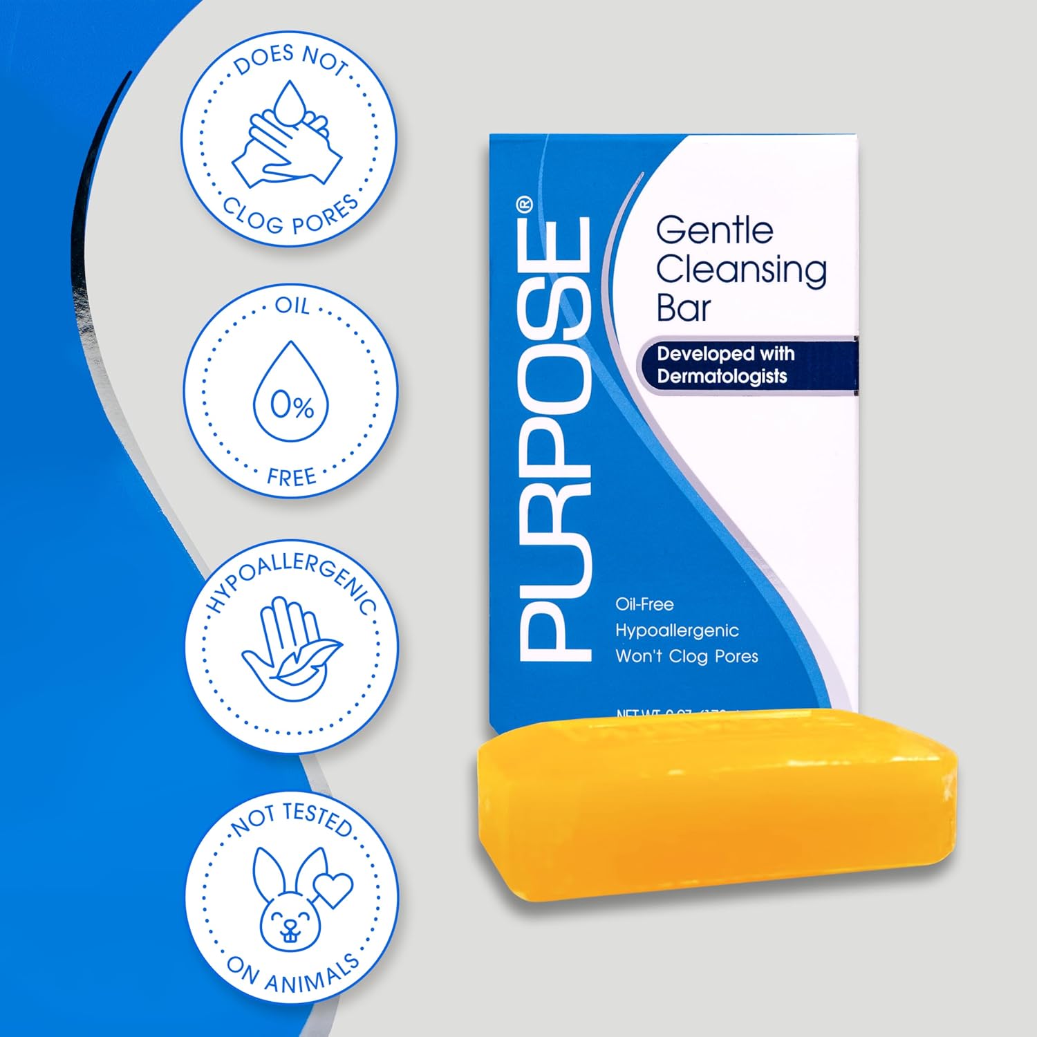 PURPOSE Gentle Cleansing Bar, Developed with Dermatologists, For All Skin Types, For Sensitive & Dry Skin, Oil-free, Hypoallergenic, Sulfate-Free