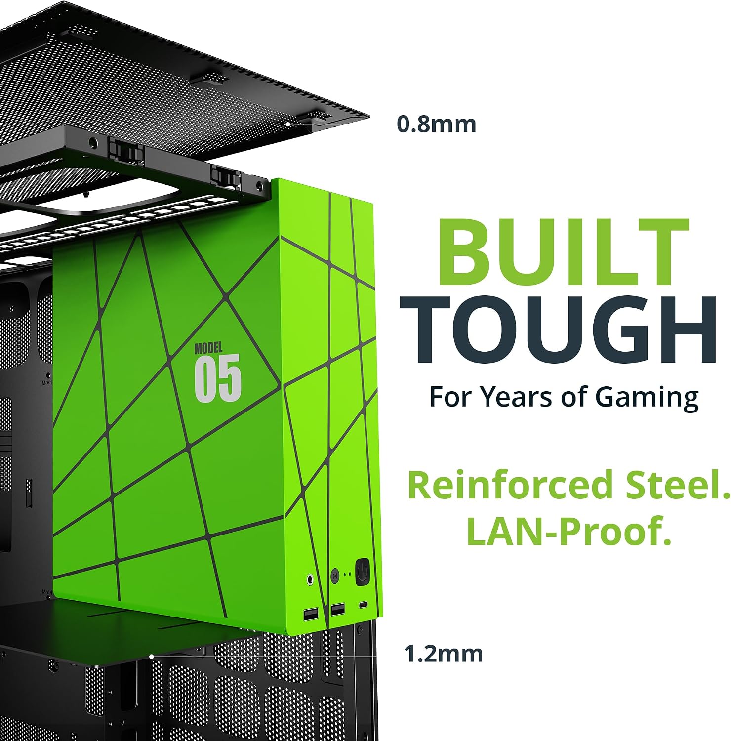 Geometric Future M5 Tempered Glass Mid Tower, E-ATX/ATX Gaming Case, 1.2mm Steel, Type C, Toolless Panels, Support 420/360 Radiator, ARGB PWM 140m Fan x 5 Pre-Installed, Black/Yellow, GEO-M5F-BY