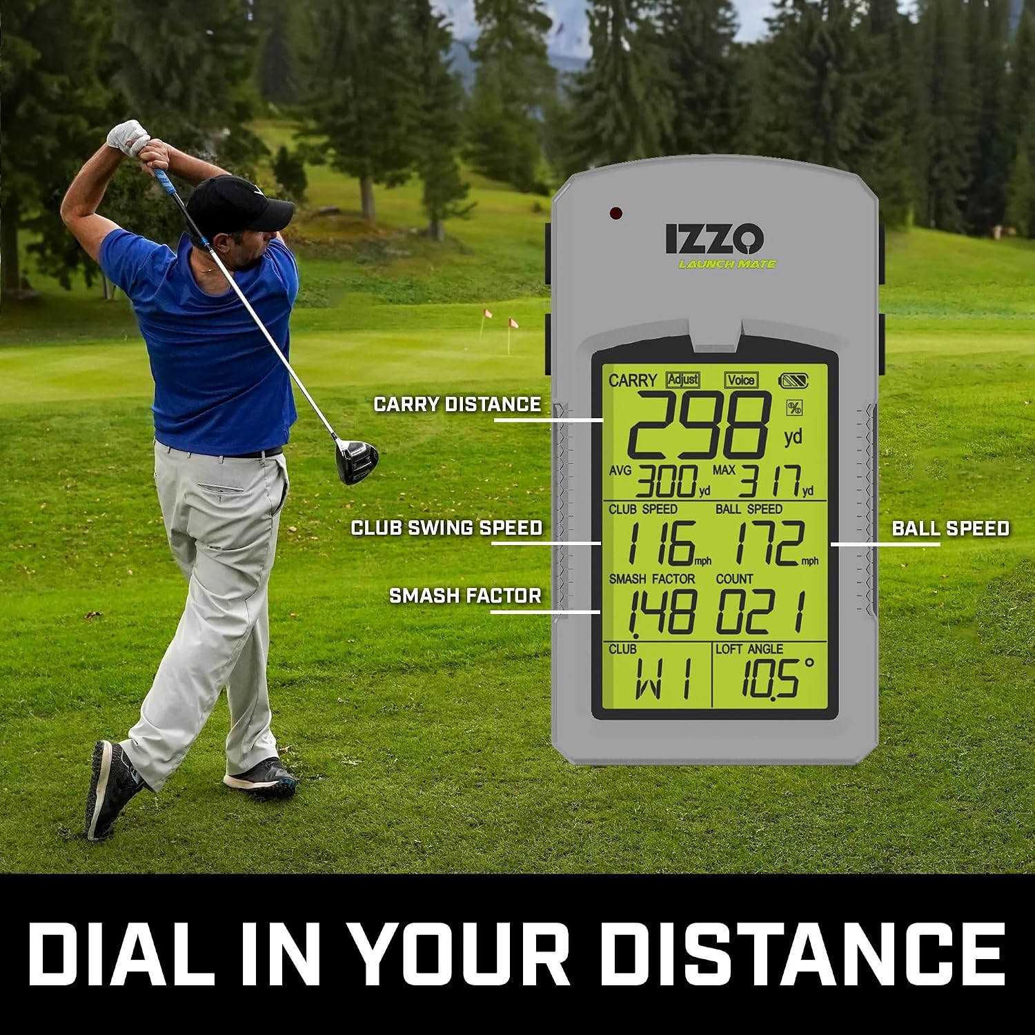 Izzo Golf Launch Mate Launch Monitor | Tracks swing speed, ball speed, carry distance and smash factor