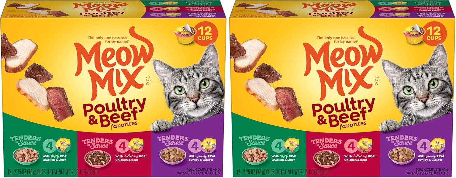 Meow Mix Tenders in Sauce, Wet Cat Food with Tuna & Whole Shrimp, 12 Cups