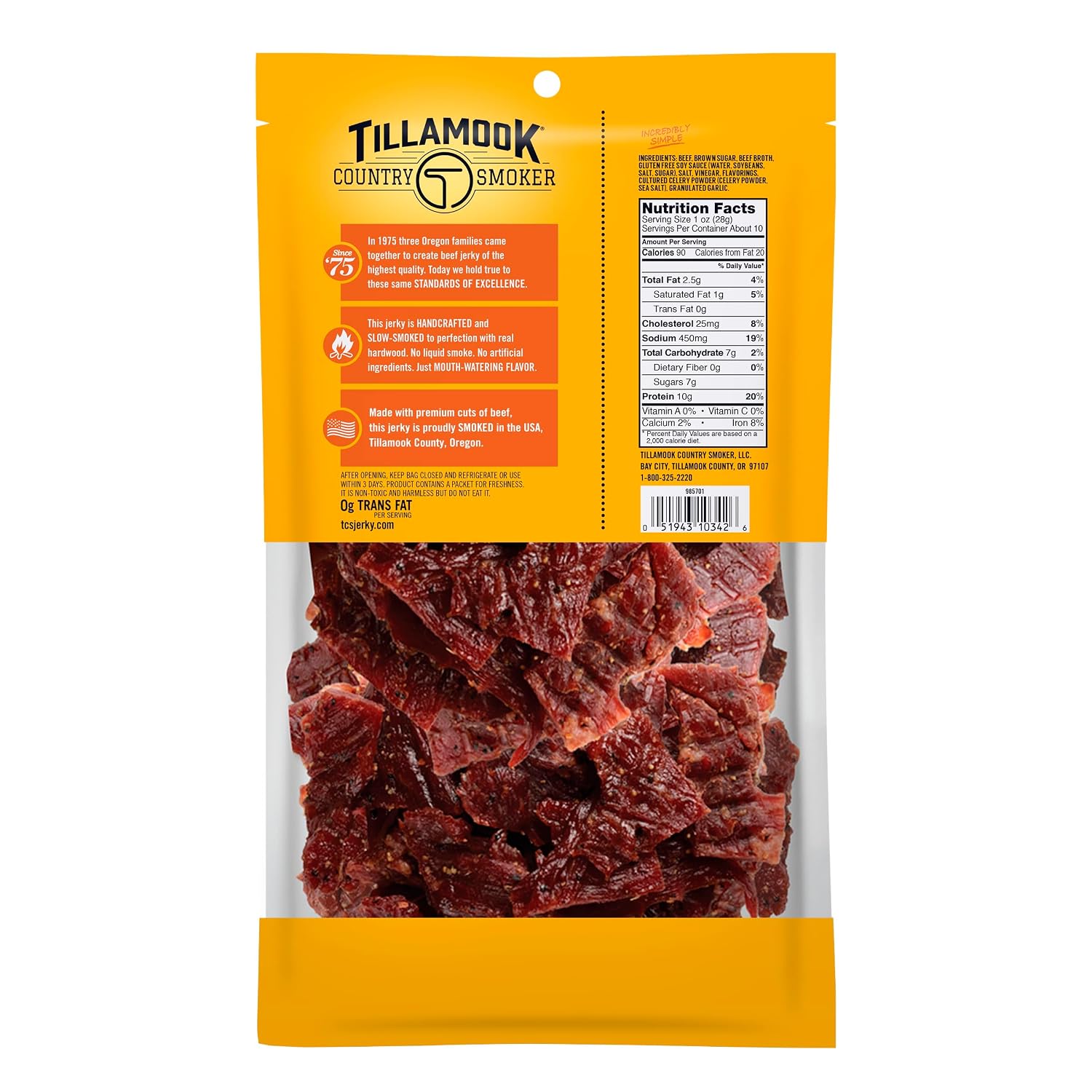 Tillamook Country Smoker Real Hardwood Smoked Beef Jerky, Teriyaki, 10 Ounce