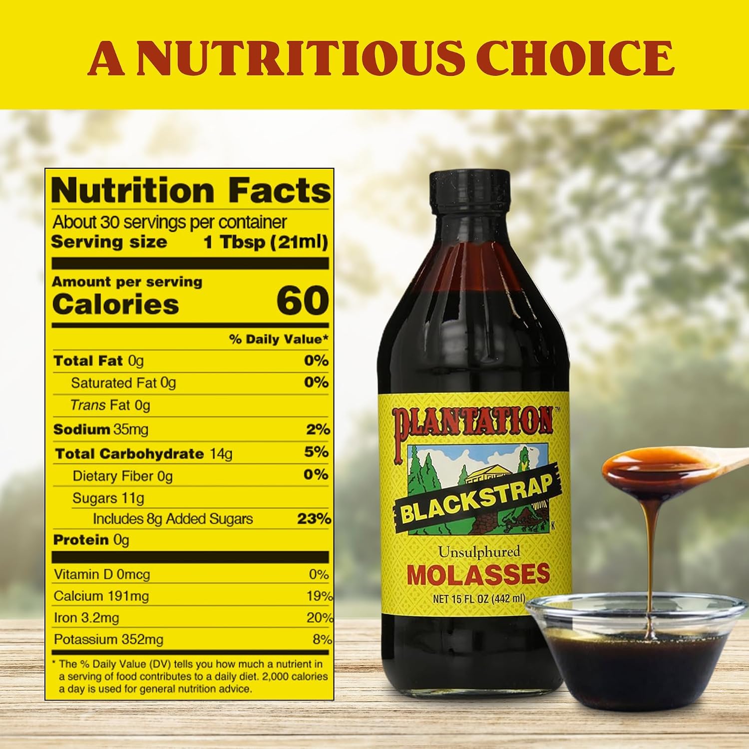 Plantation Blackstrap Molasses 31 oz – Unsulphured Blackstrap Molasses, Rich Natural Sweetener for Baking, BBQ, Baked Beans, Gingerbread & Beverages