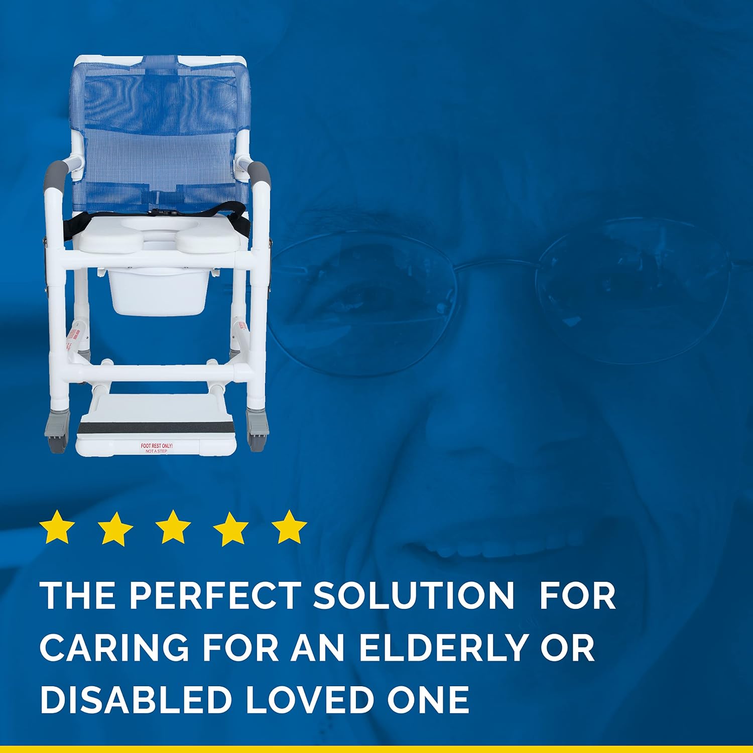 Institutional Grade Rolling Shower Commode Chair with Wheels & Drop Arms – Padded Seat, Locking Casters, Sliding Footrest
