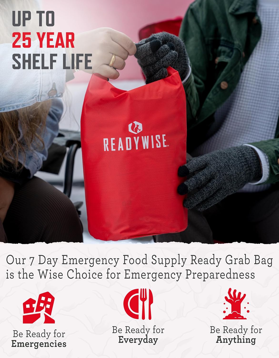 ReadyWise 7 Day Emergency Food Supply – 60 Servings Grab Bag, Camping Essentials, Freeze Dried Survival Food Kit & Dehydrated Meals