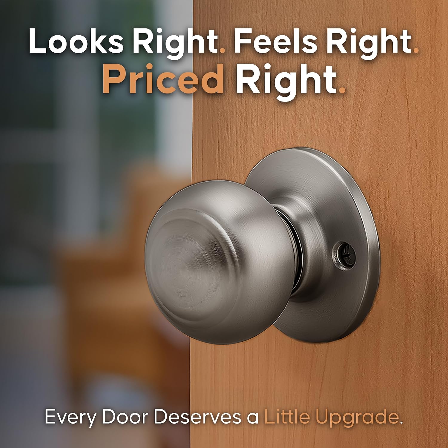 Copper Creek Colonial Privacy Interior Door Knob – ANSI Grade-3 Certified, Modern Heavy Duty Handle, Easy Install and Reversible for Bedroom, Bathroom and Closets – Satin Stainless (1 Pack)