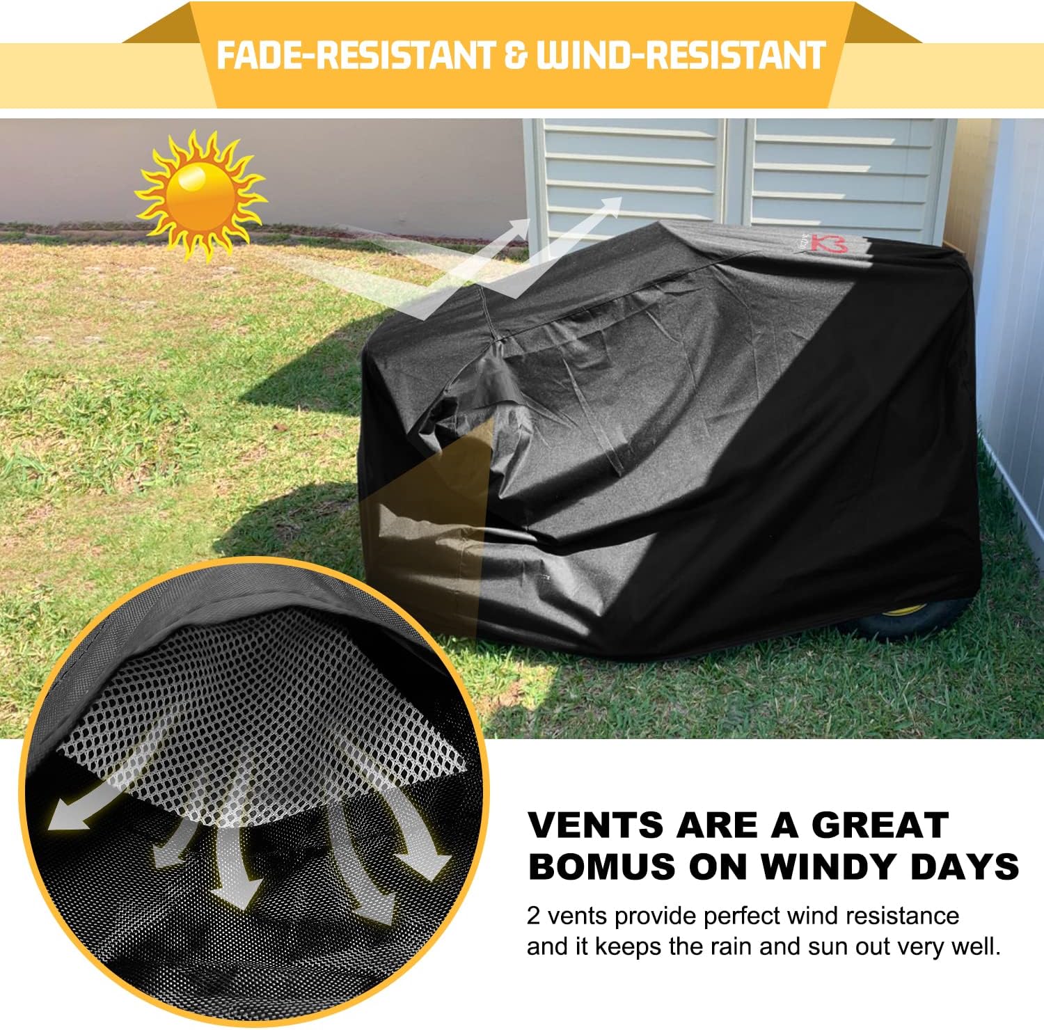 Riding Lawn Mower Cover 600D Lawnmower Covers Waterproof, up to 54" Decks | Universal Outdoor Lawn Tractor Cover Tarp All Weather Ride on Mower Covers, Heavy Duty 600D, Elastic Cord & Storage Bag