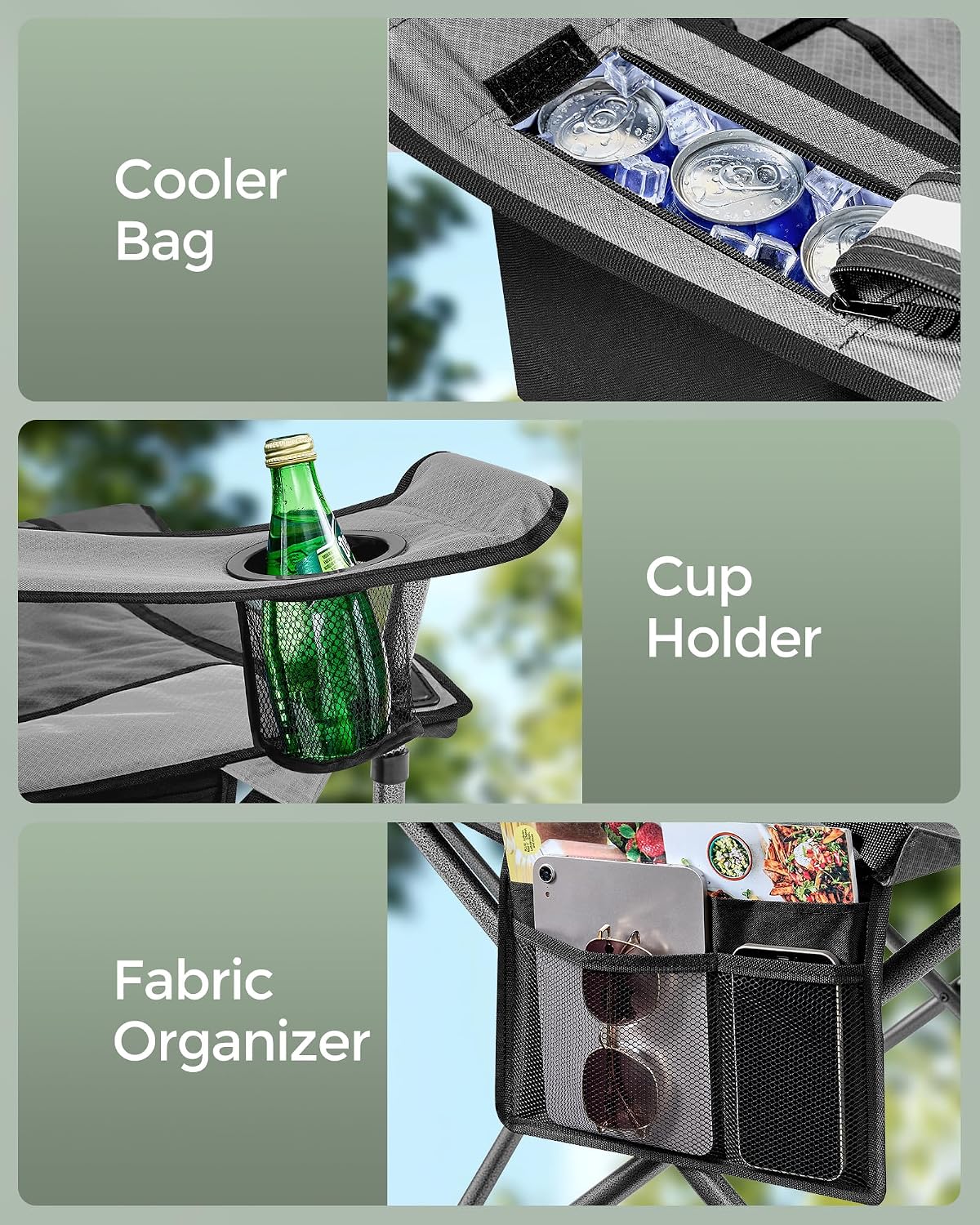 SONGMICS Folding Camping Chair, 450 lb Capacity | Folding lawn chair with cup holder and heavy-duty design, Ink Black, UGCB066B01