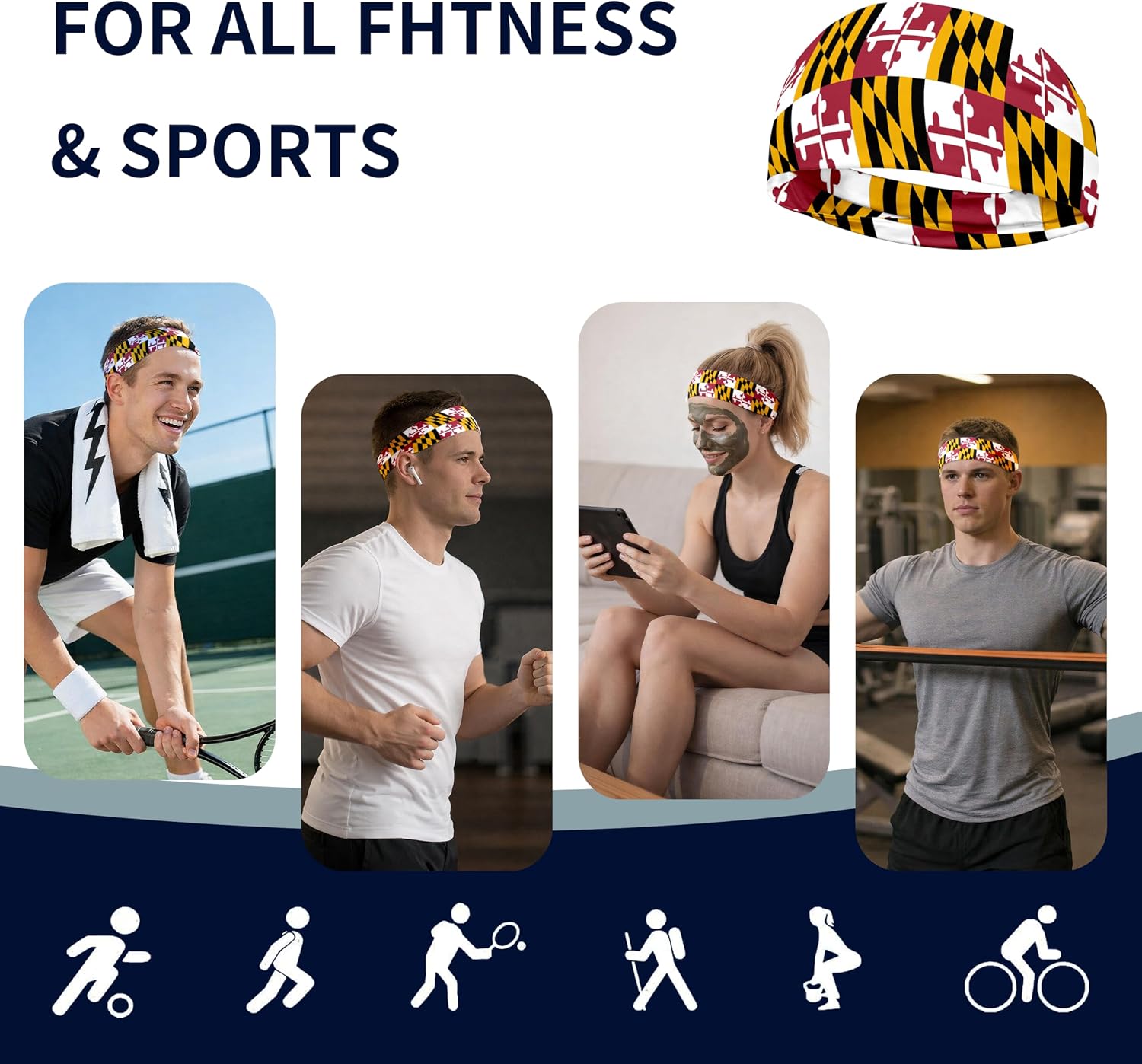Sports Headband for Women Men,Flag Pattern Workout Head Band,Sweat Bands,Women Running Cycling Yoga Fitness,WorkoutSports Gift