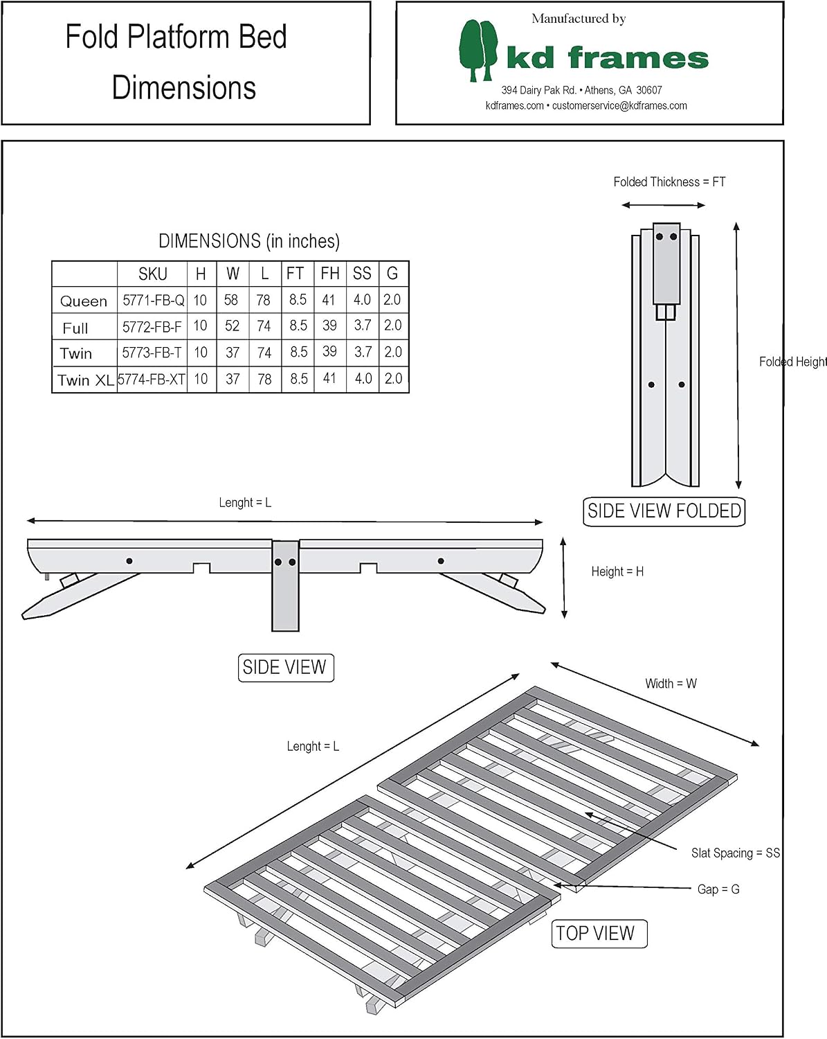 Fold Platform Bed - Queen Bed Frame - Unfinished Wood Bed Frame - Foldable Bed Queen - Natural, Minimalist Bed - Easy Assembly, No Box Spring Needed - Solid Wood Fold Up Queen Platform Bed
