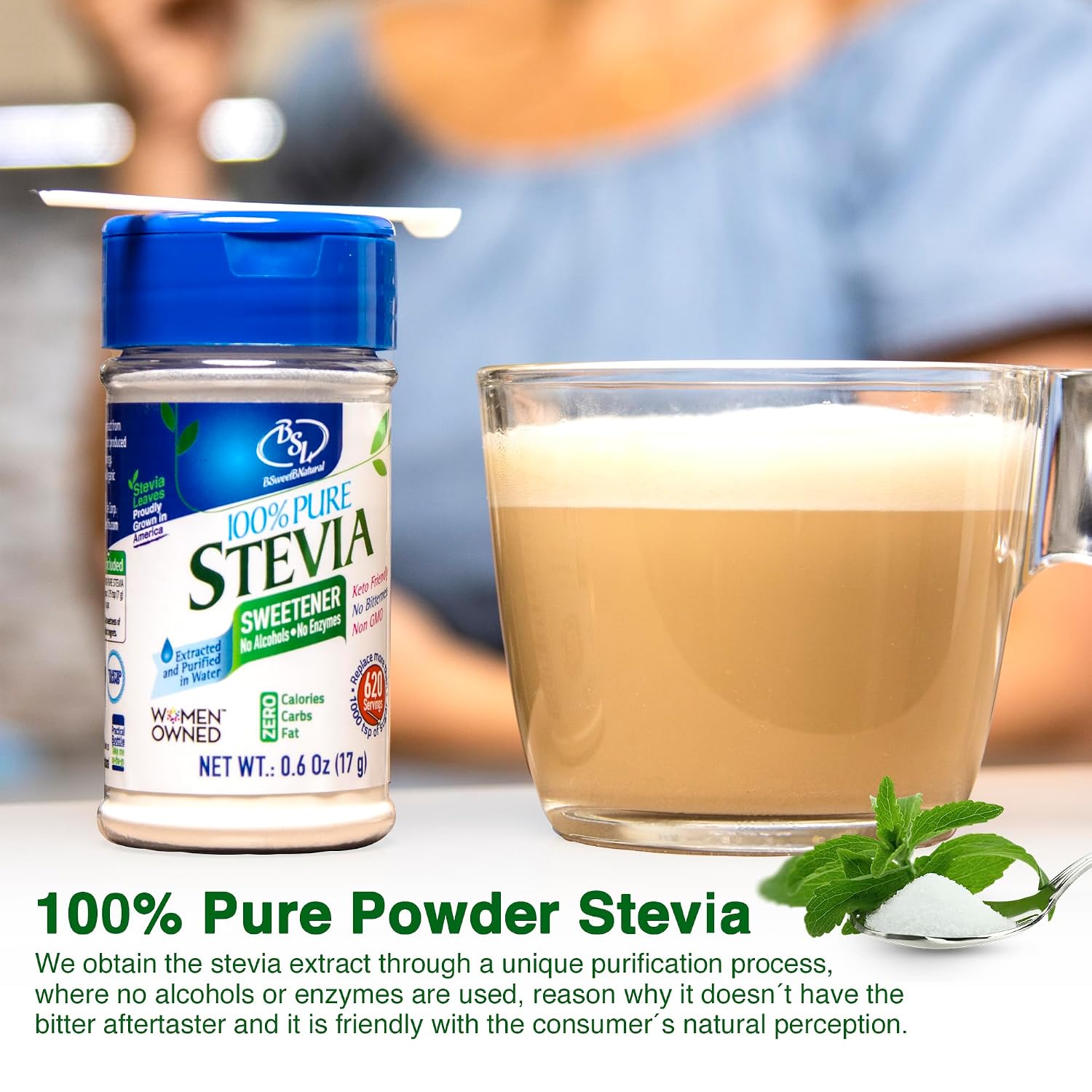 Stevia Powder 100% Pure, No Artificial Sweetener, Stevia Green Leaf Extract | Zero Calorie & Keto Friendly (0.6 Ounces)