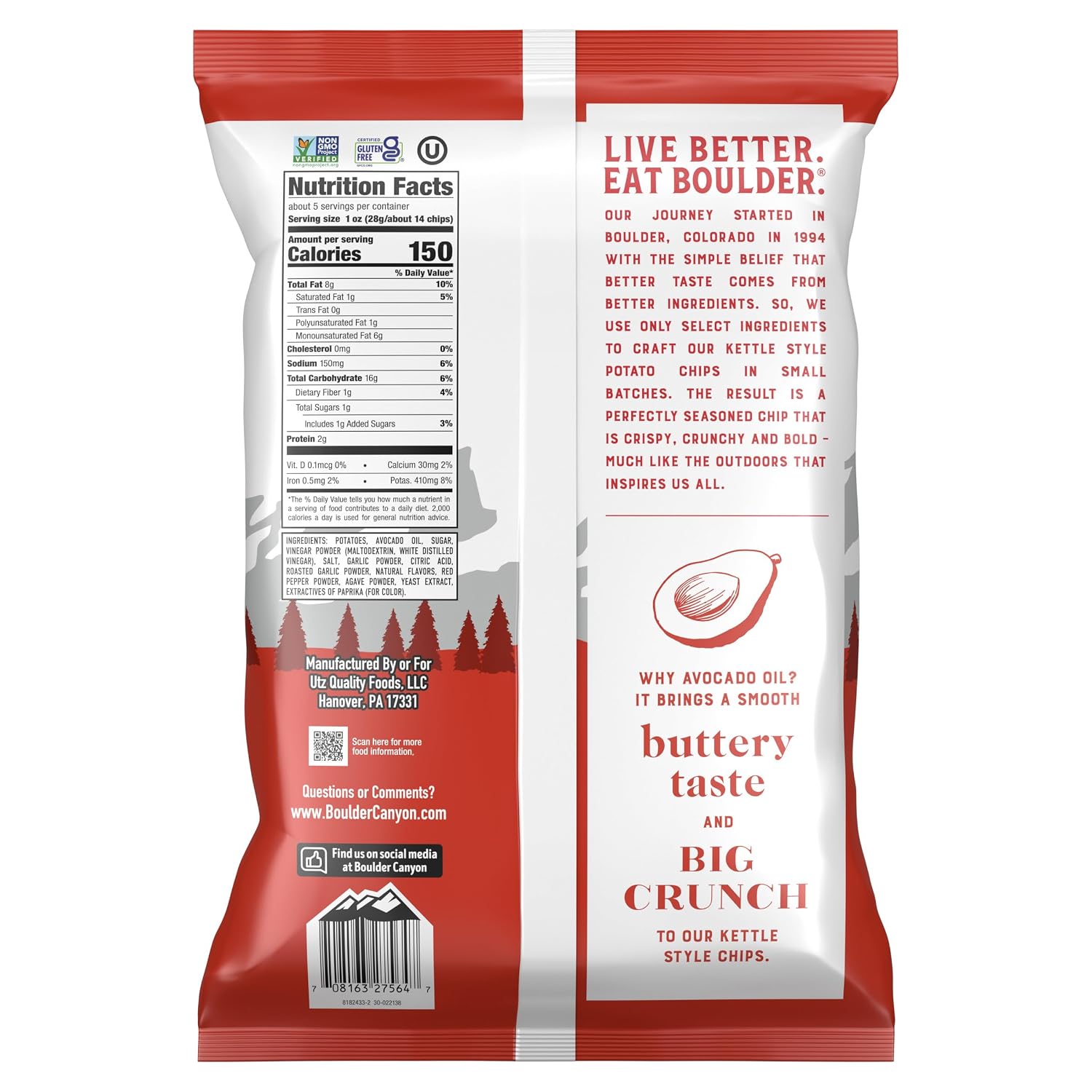 Boulder Canyon Avocado Oil Sea Salt Potato Chips 6 Count, 1.25 OZ