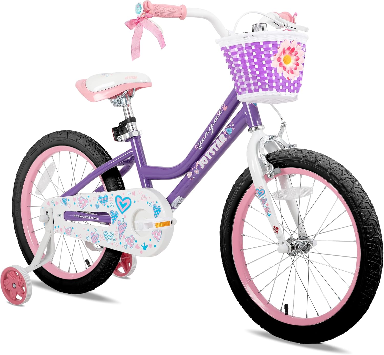 JOYSTAR Angel Girls Bike for Toddlers and Kids Ages 2-12 Years | 12-20 Inch Kids Bike with Training Wheels & Basket, 20 24“ Bicycle with Kickstand