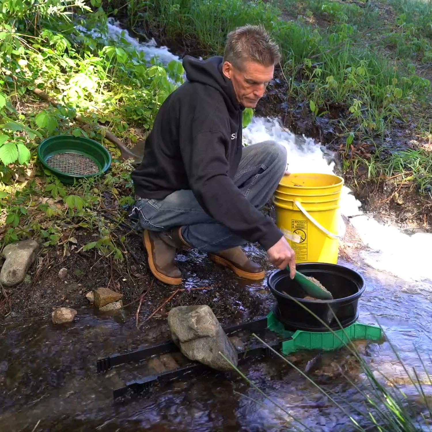 Portable Expandable Sluice Box for Gold Mining and Prospecting; Includes Miner's Moss, Hungarian Style riffles, and deep V riffles. Essential Tool for Gold panning Kits