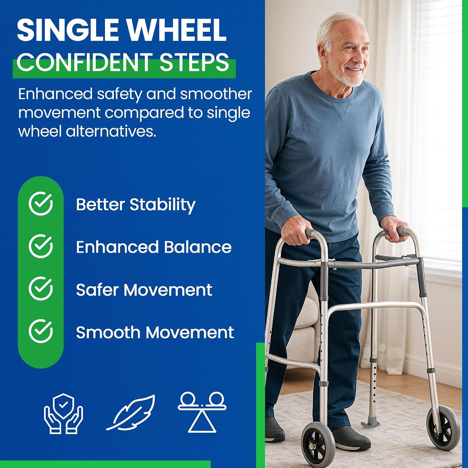5 Inch Walker Wheels & Glides by Healthline, Fits Most Walkers, Universal Replacement Parts