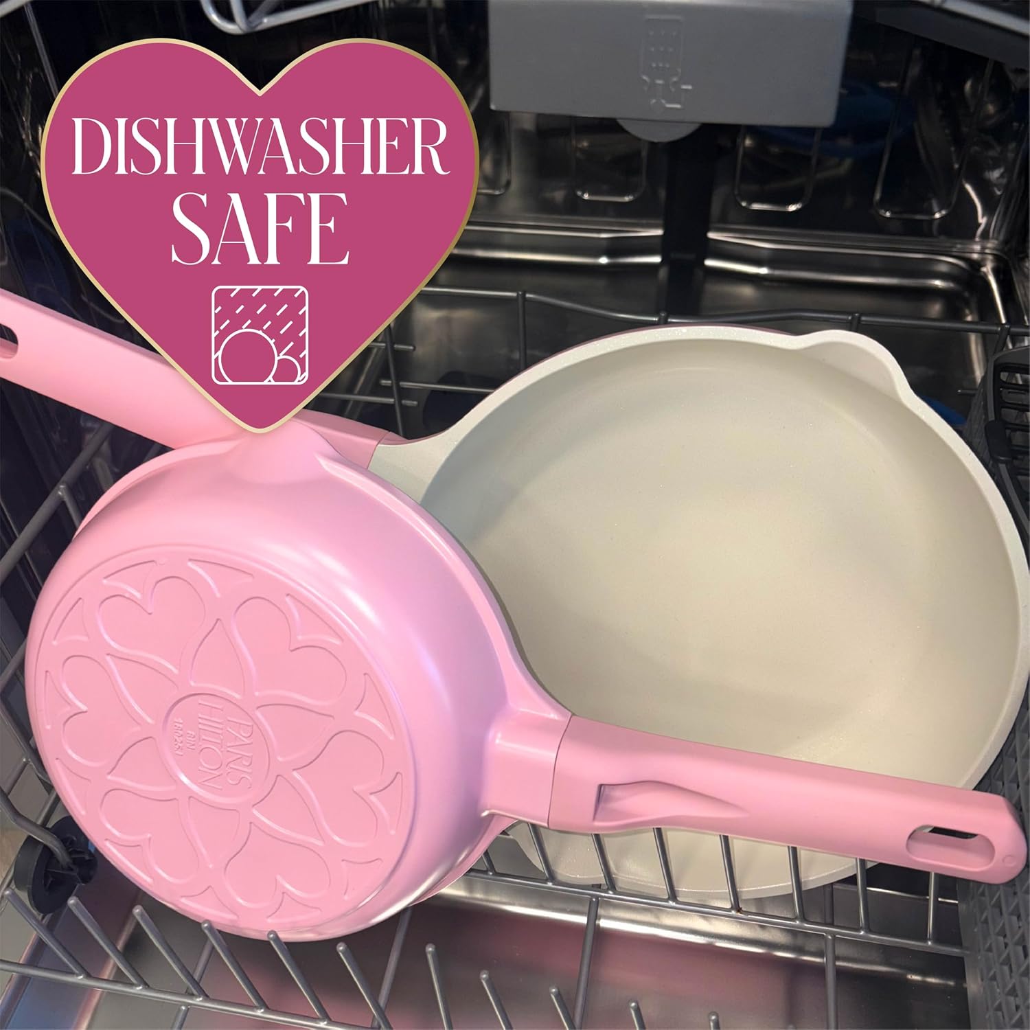 Paris Hilton Cast Aluminum Dutch Oven with Lid, Ceramic Nonstick Coating Made Without PFAS, PFOA, PFOS & PTFE, Heart Knob, 4.3-Quart, Pink