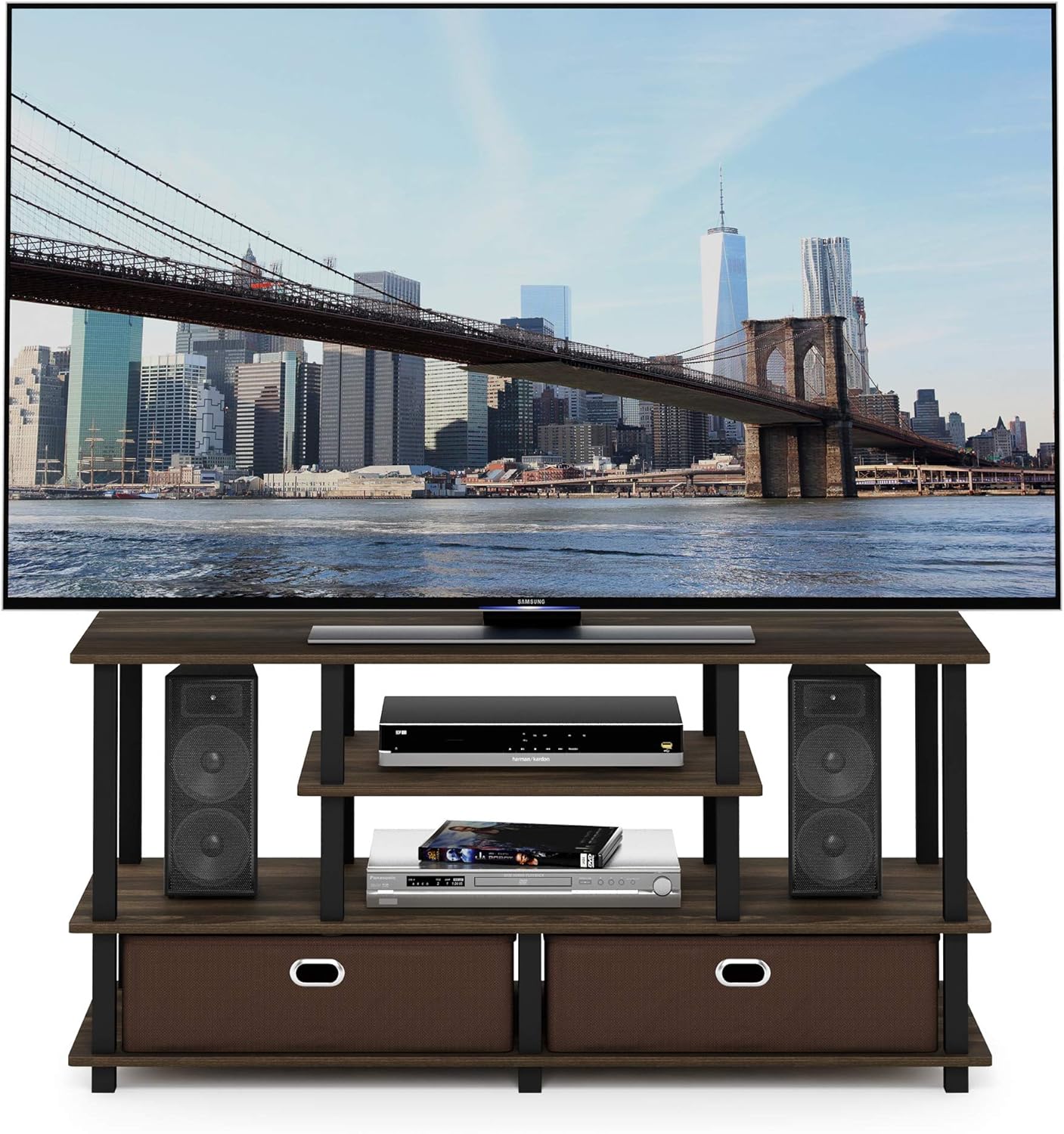 Furinno Moretti 3-Tier Metal Frame TV Stand, French Oak Grey