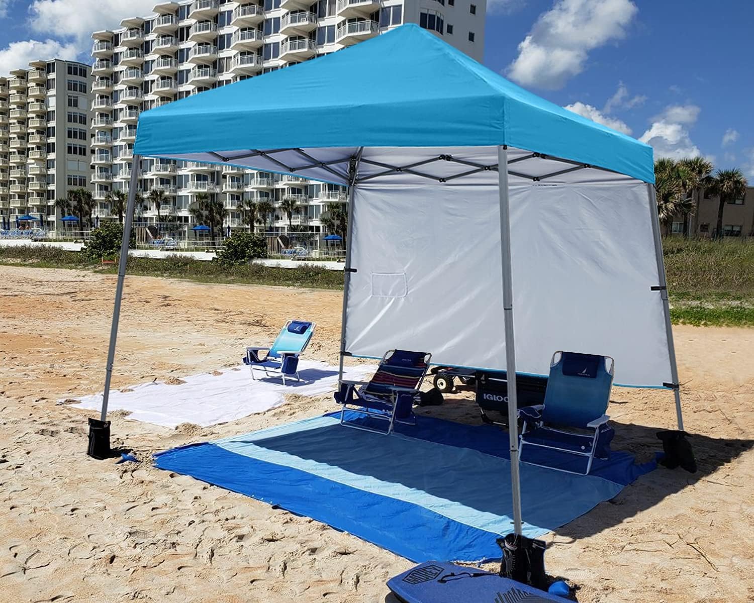 ABCCANOPY Outdoor Pop Up Canopy 10x10 Beach Camping Canopy with 1 Sun Wall, Bonus Backpack Bag, Stakes and Ropes, Sky Blue | Backpack Carry Bag, Stakes & Guy Ropes Included, Easy Setup; For Beach, Camping, Backyard