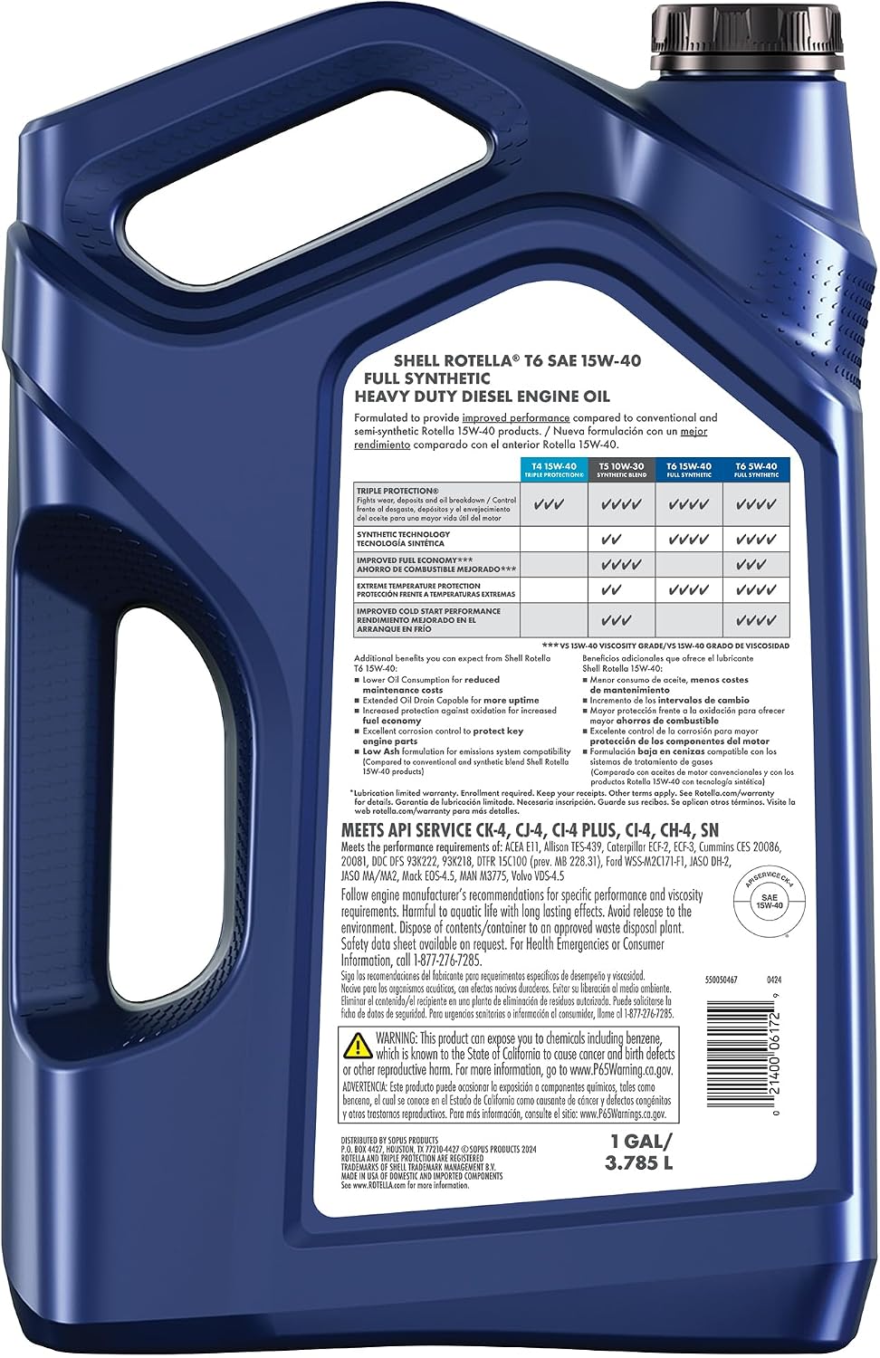 Shell Rotella T6 Full Synthetic Heavy Duty Engine Oil 5W-40, 55 Gallon Drum