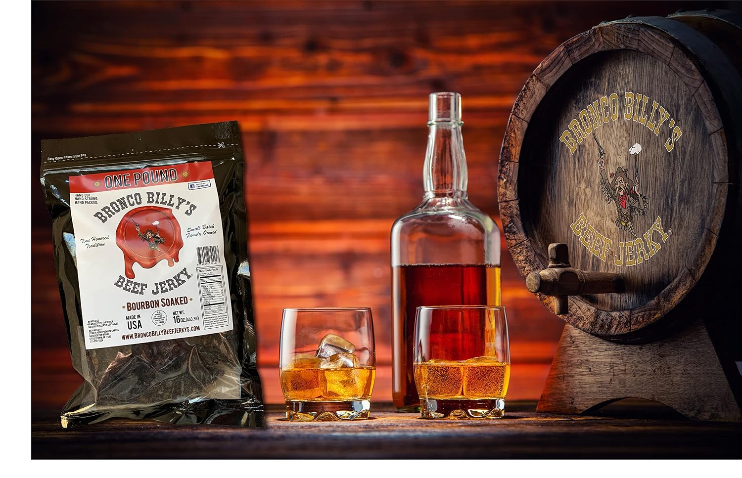 Bronco Billy's Beef Jerky Hickory Smoked Old Country Half Pound Resealable Bag