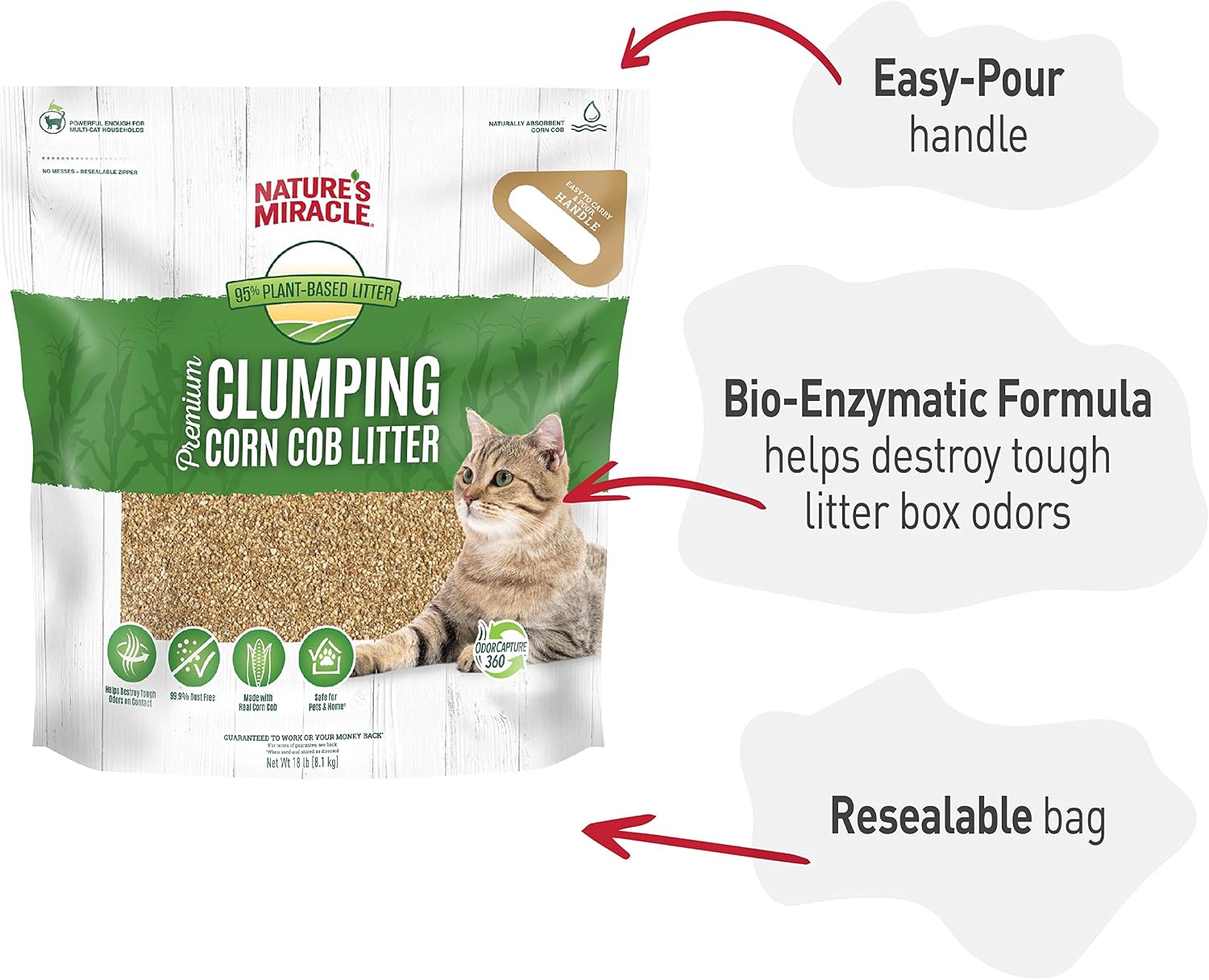 Nature's Miracle Premium Clumping Corn Cob Litter, Tough Odor Bio-Enzymatic Formula, Dust Free