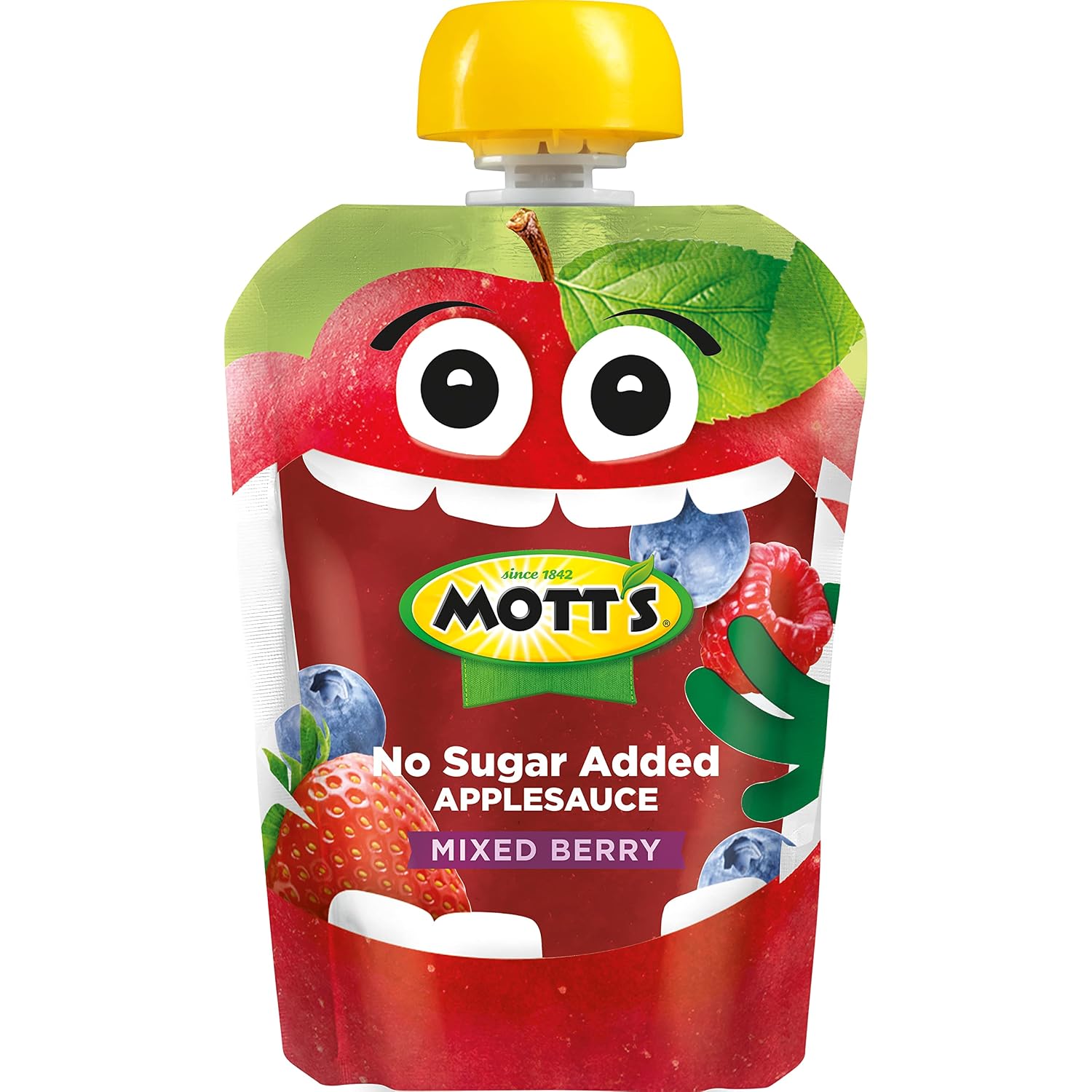 Mott's No Sugar Added Strawberry Applesauce, 3.2 Oz Clear Pouches, 48 Count (4 Packs Of 12), Good Source Of Vitamin C, No Artificial Flavors
