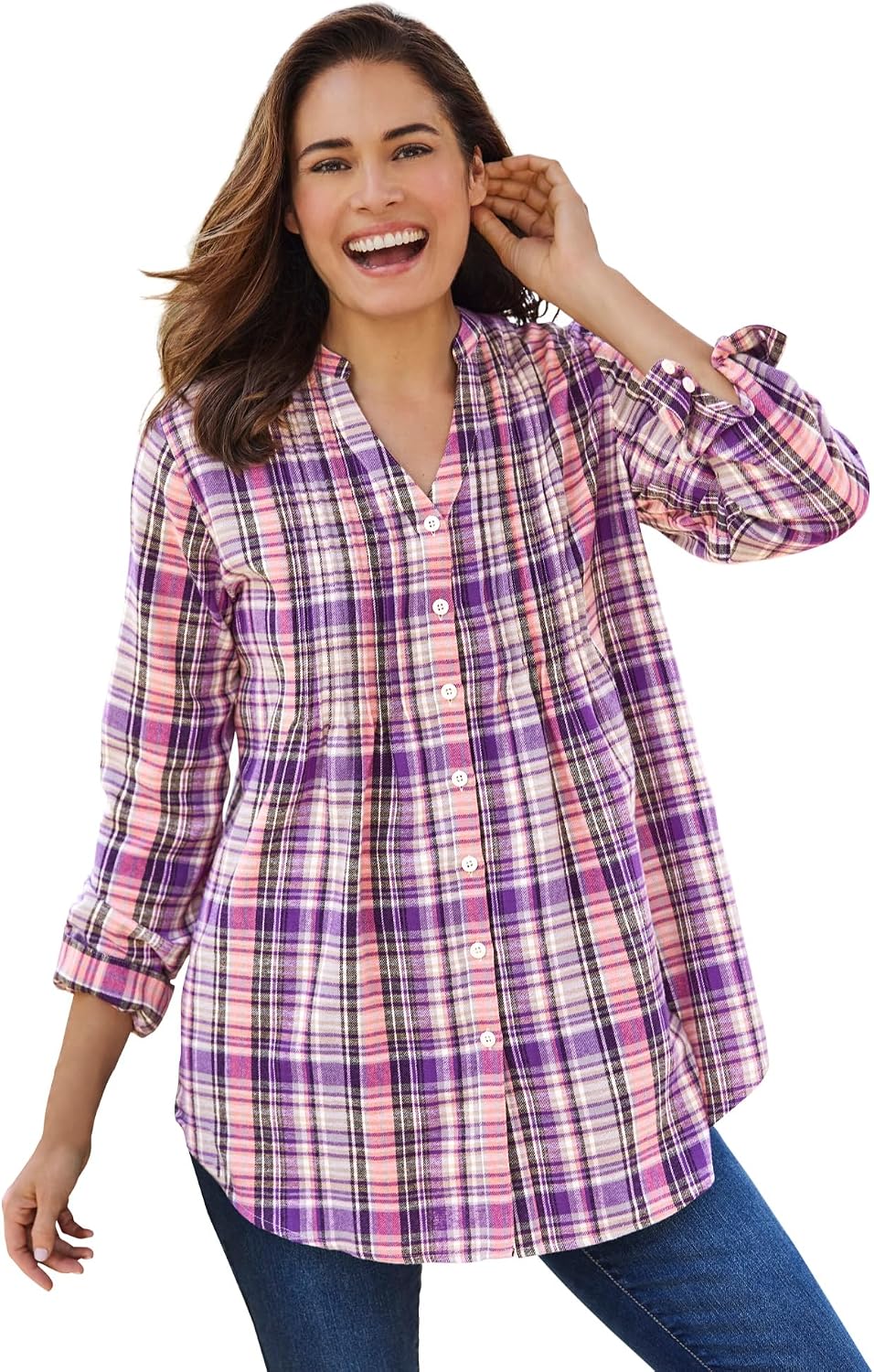 Woman Within Pintucked Flannel Shirt
