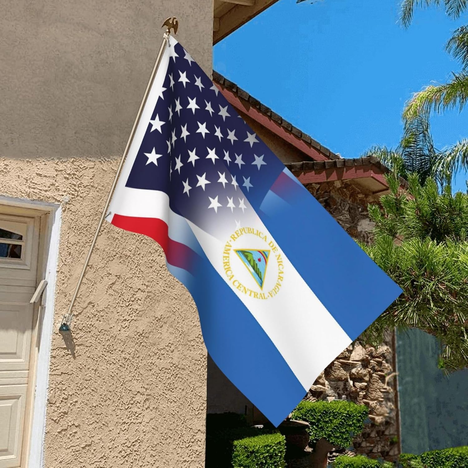 Nicaragua Nicaraguan And American Flag America USA 3x5 Ft Patriotic Banner Outdoor Indoor Decoration National Flags for Garden Car Yard Outside Decor
