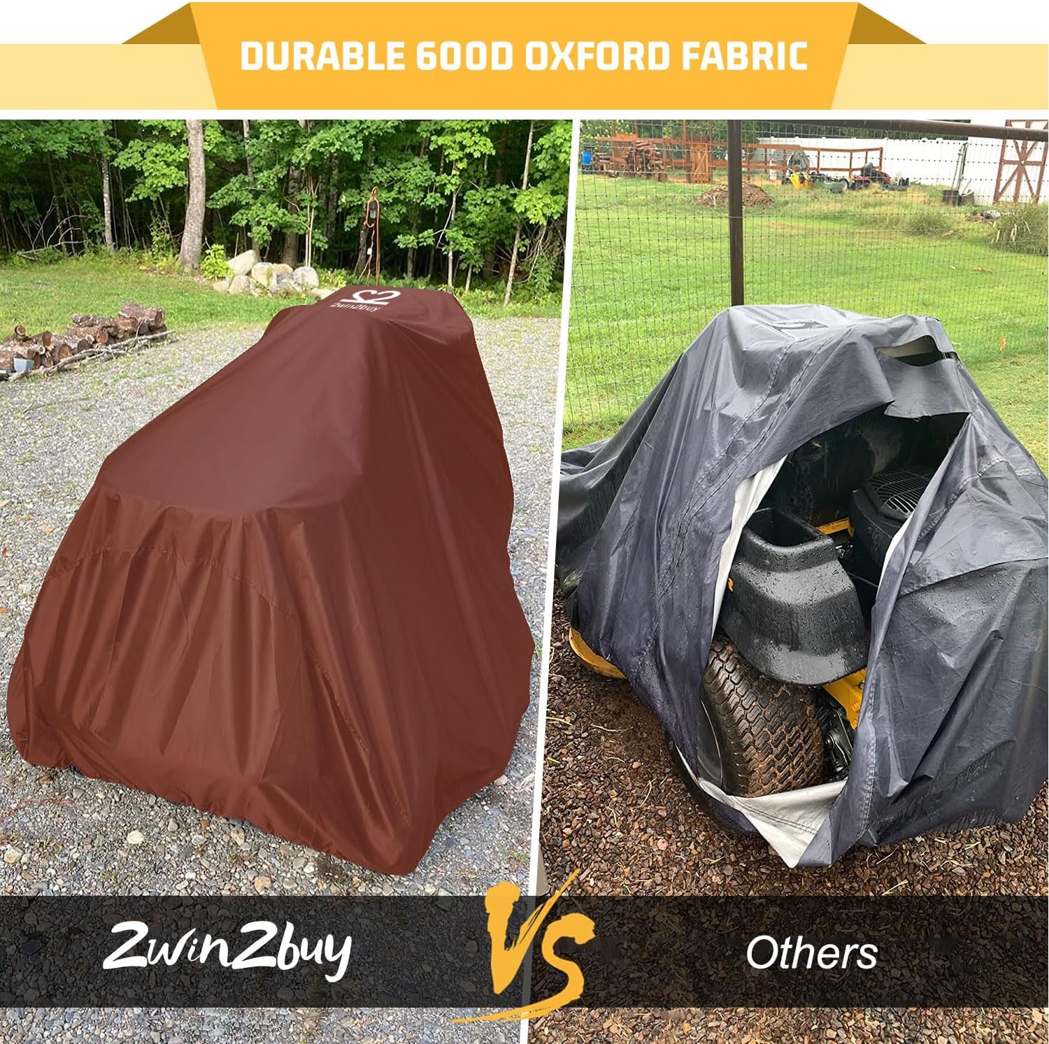 Riding Lawn Mower Cover 600D Lawnmower Covers Waterproof, up to 54" Decks | Universal Outdoor Lawn Tractor Cover Tarp All Weather Ride on Mower Covers, Heavy Duty 600D, Elastic Cord & Storage Bag
