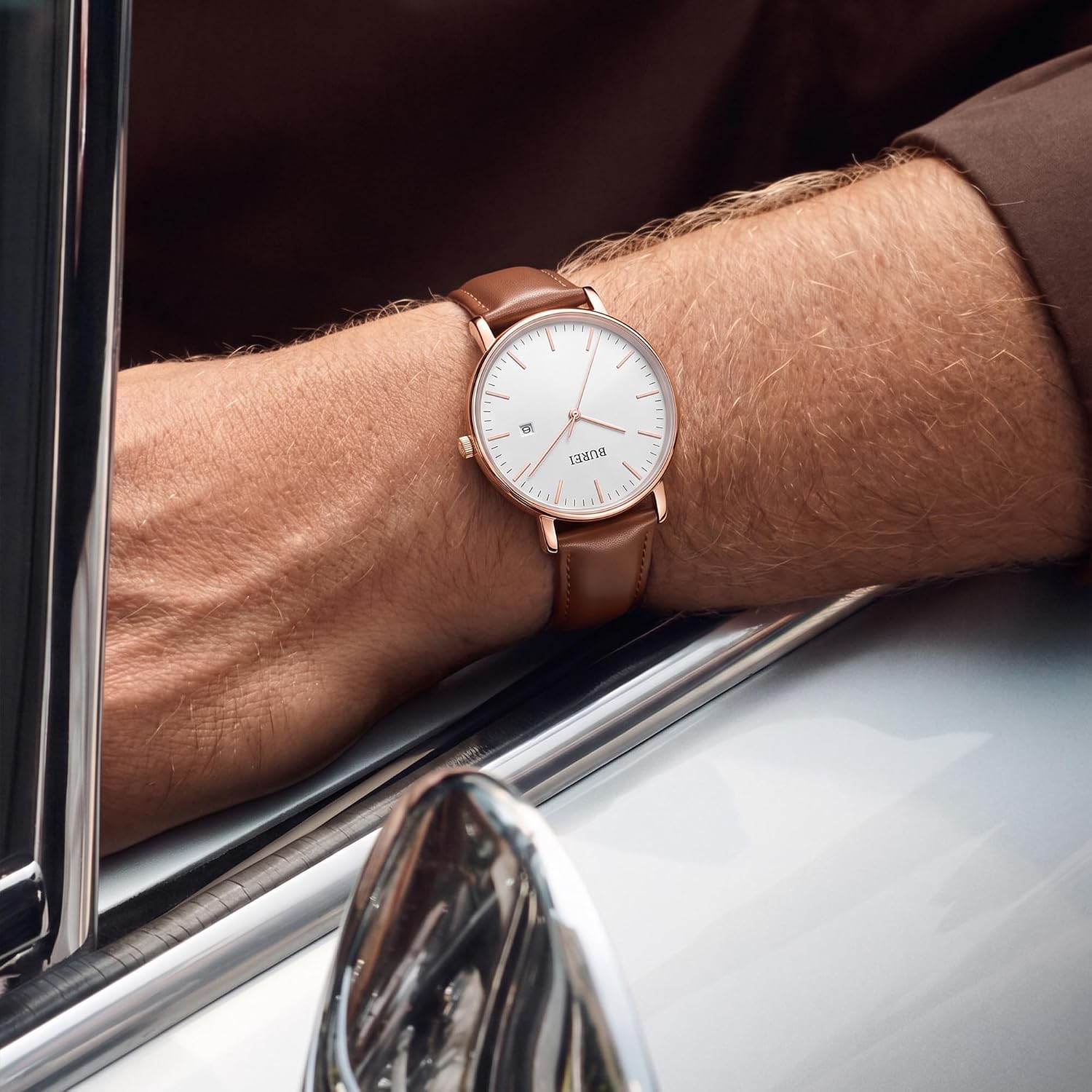 BUREI Men Wrist Watches Fashion Minimalist Thin Analog Quartz Waterproof Watches for Men, Refined Gifts for Men, Boyfriend, Husband, Dad