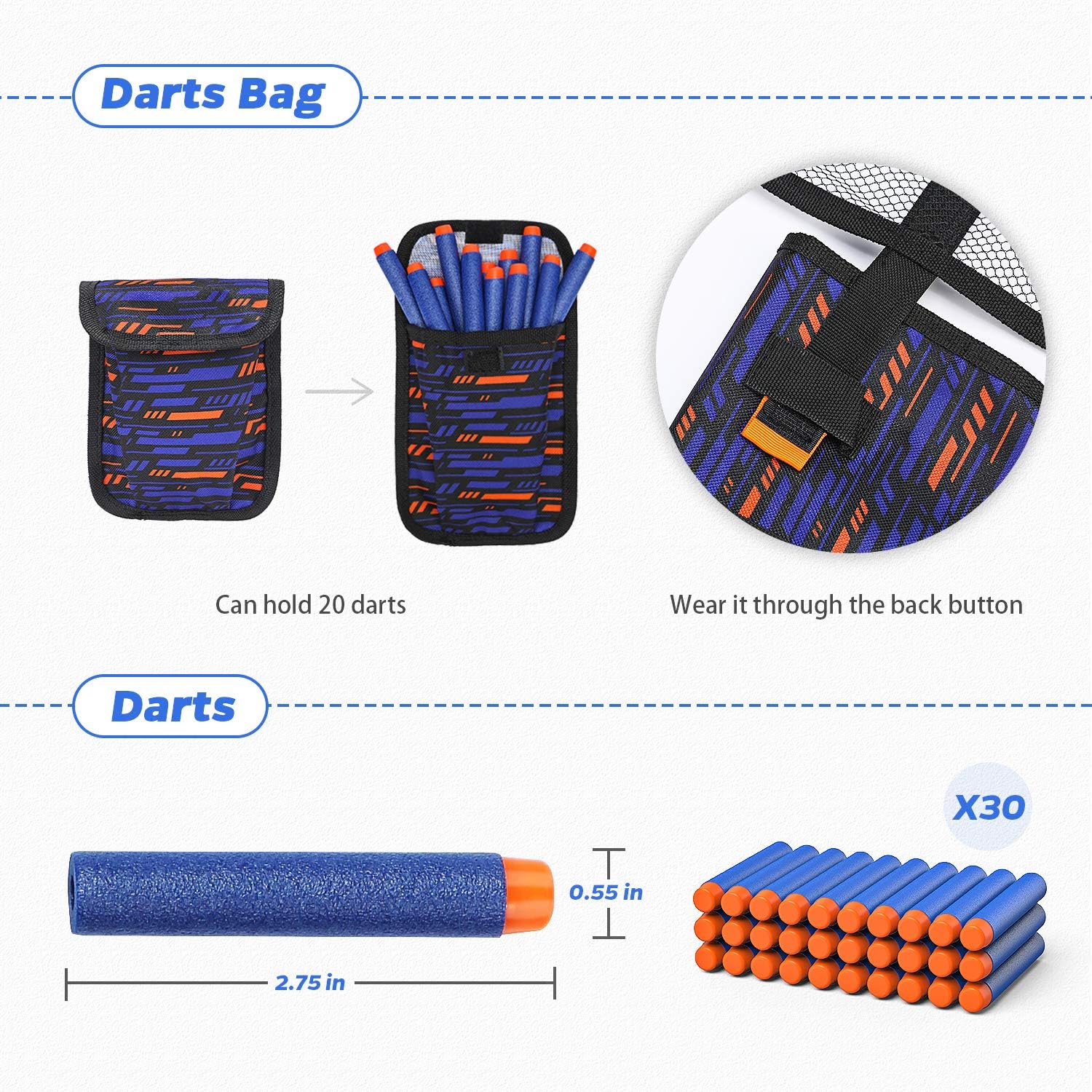 KKONES Kids Nerf Guns Tactical Vest Kit Darts Pouch Clips Mask Glasses