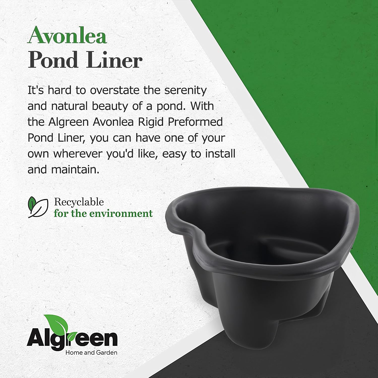 Algreen Rigid Preformed Plastic Pond Liner, 33 Gallon Base Accessory for Backyard, Garden, Fountain, and Water Ponds - Avonlea