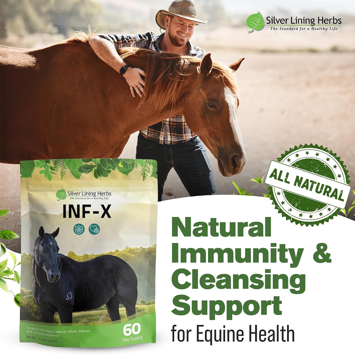 INF-X Horse Immune Booster Supplement - 1 lb | Horse Immune Booster, Garlic, Goldenseal, Myrrh & Olive Leaf, Cellular & Natural Defense Support, 1 lb