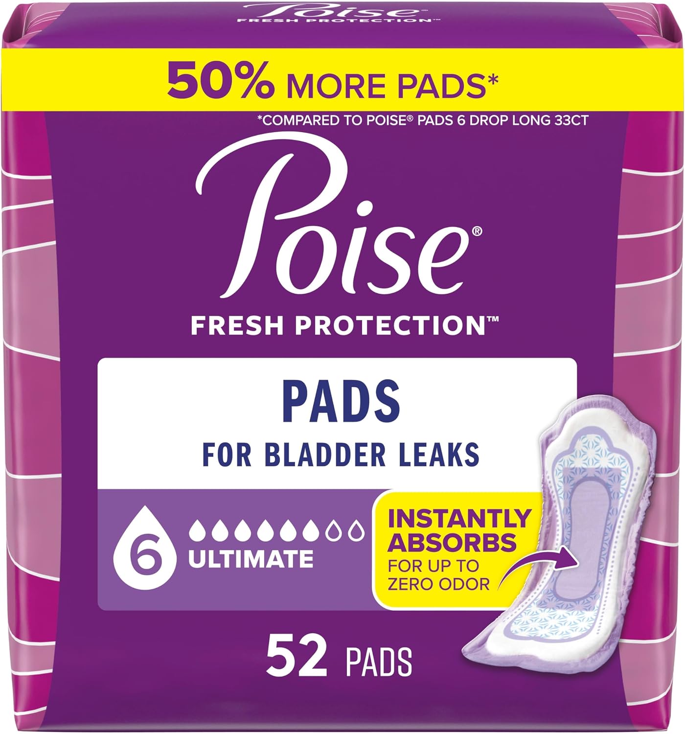 Poise Incontinence & Postpartum Pads for Bladder Leaks, 6 Drop Ultimate Absorbency, Regular Length, 112 Count, Packaging May Vary