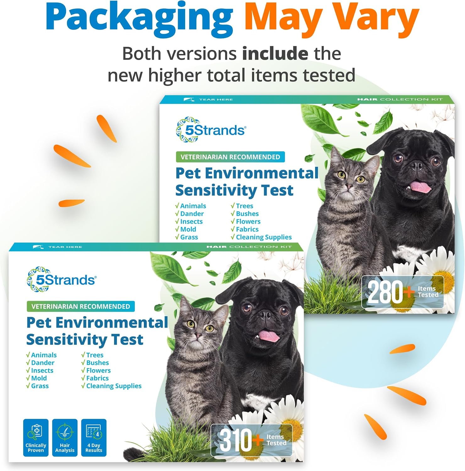 5Strands Pet Environmental Sensitivity Test, 310 Items Tested, at Home Intolerance Test for Dogs & Cats - Fabrics, Grass, Trees, Pollen