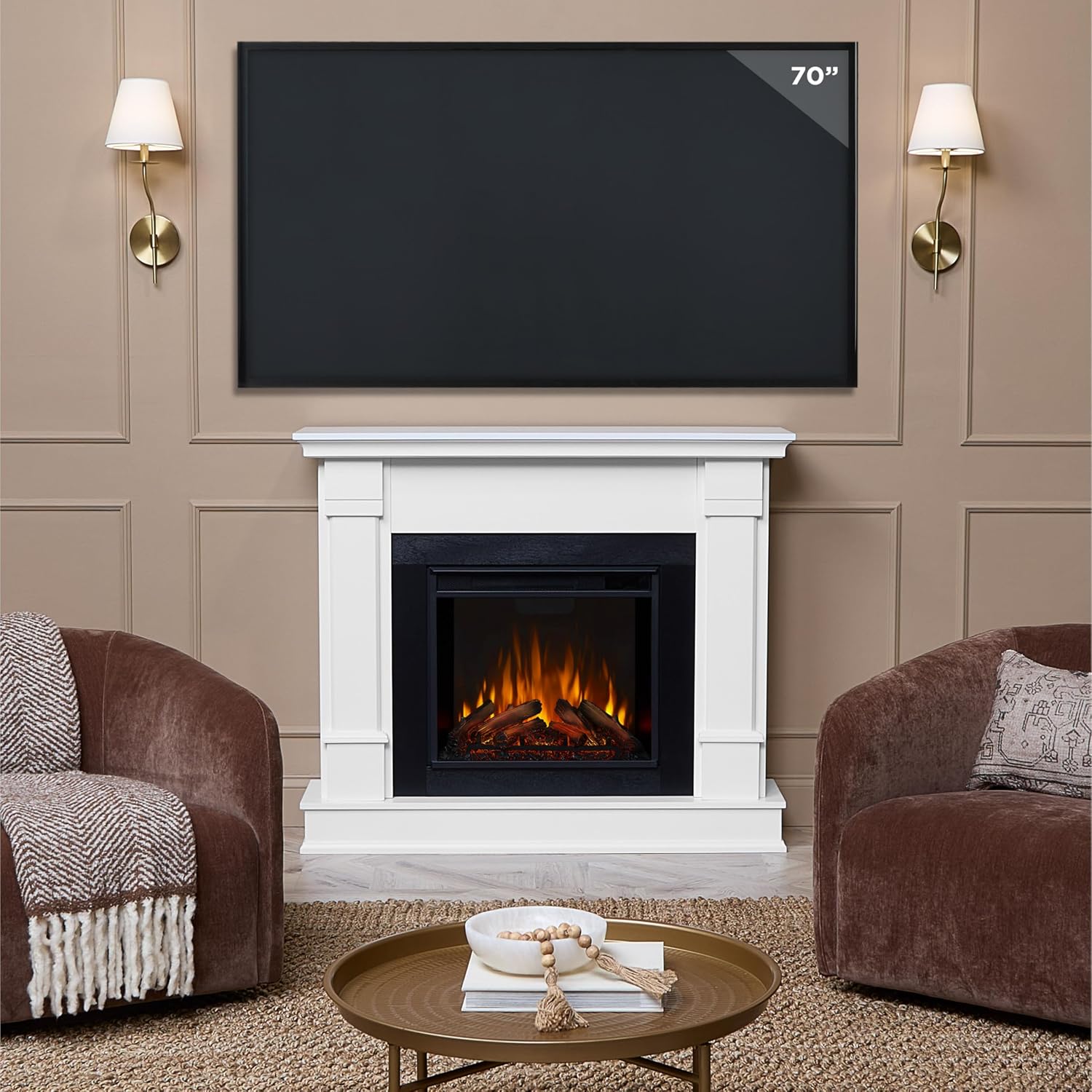 Real Flame Silverton 48” Electric Fireplace with Mantel for Living Room or Bedroom, Replaceable Fireplace Insert Heater