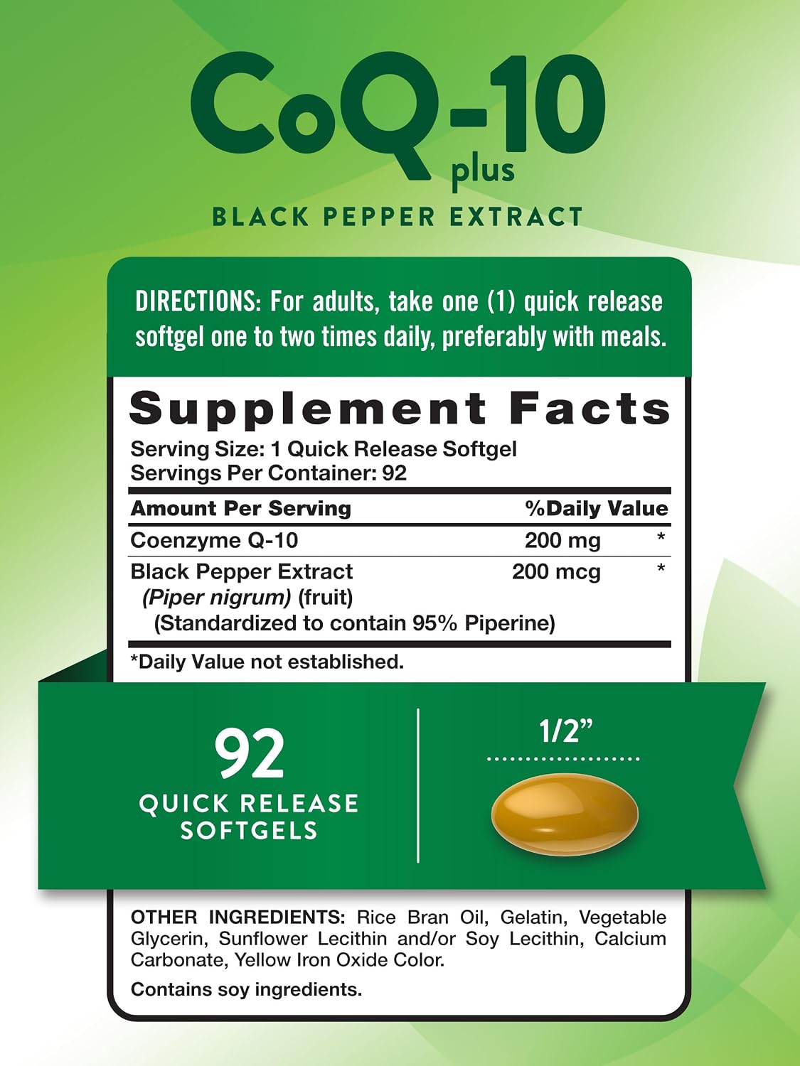 Nature's Truth CoQ10 200 mg Softgels | 92 Count | Enhanced Absorption | with Black Pepper Extract | Non-GMO & Gluten Free Supplement | with Black