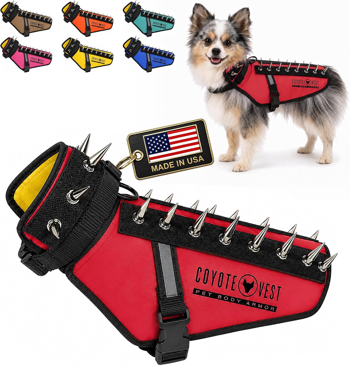 CoyoteVest Stab-Resistant Dog Harness, Made in USA, X-Small, Neon Pink | Stab-resistant Vest Helps Protect Small Dogs From Coyotes, Aggressive Dogs and Birds of Prey, with Removable Spikes