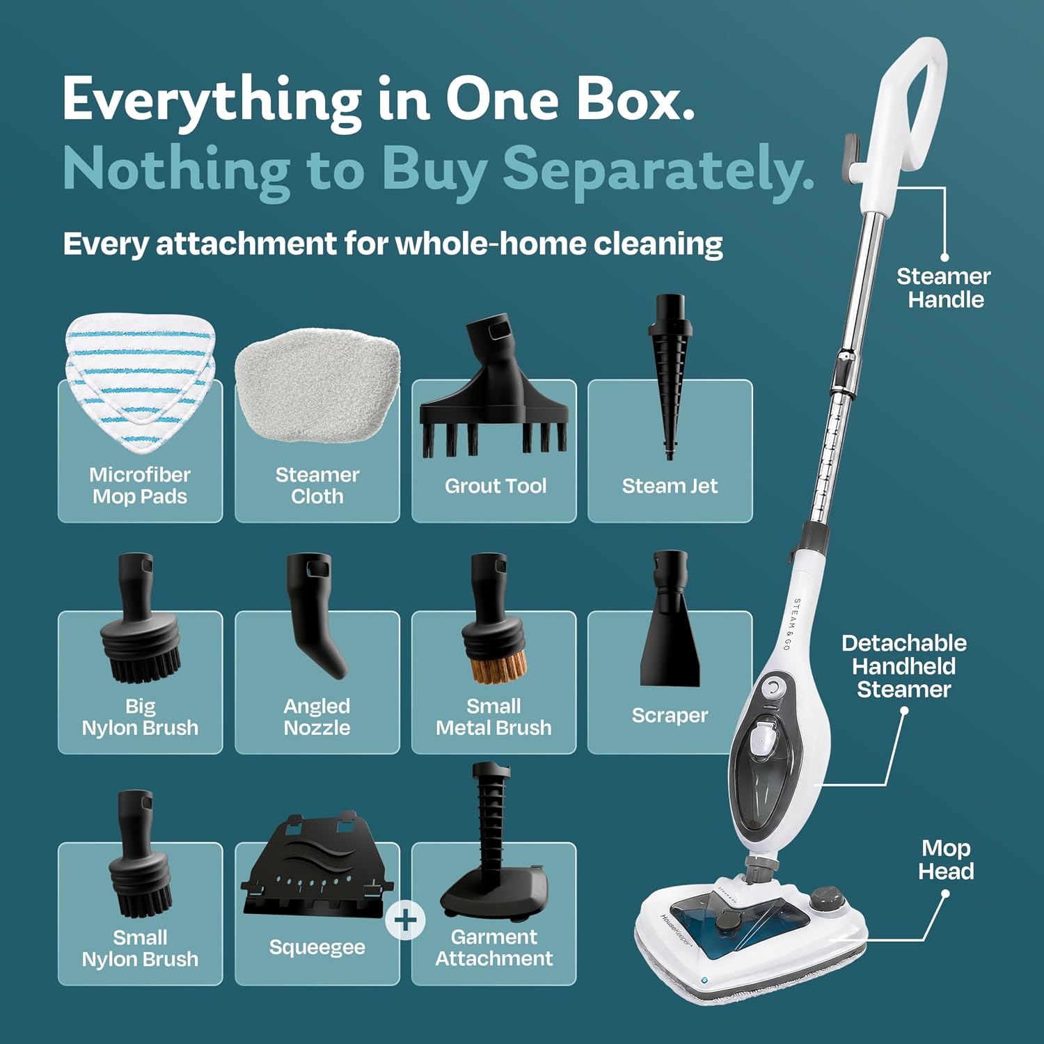 Steam & Go 10-in-1 Multi-Surface Steam Mop - Deep Clean with Heat | Converts to handheld cleaner for grout, upholstery & furniture