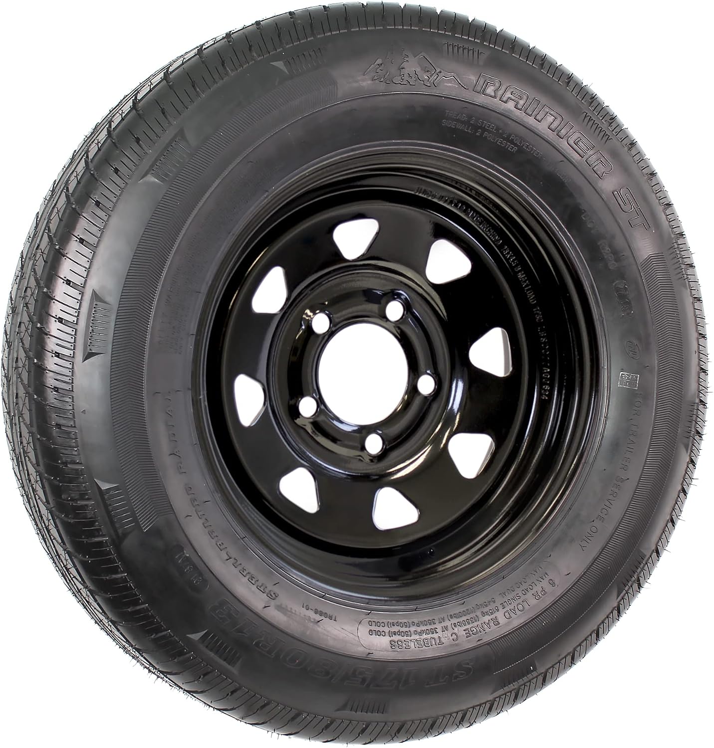 eCustomrim 2-Pack Trailer Tire Rim Radial ST175/80R13 13 Inch 5 Lug Black