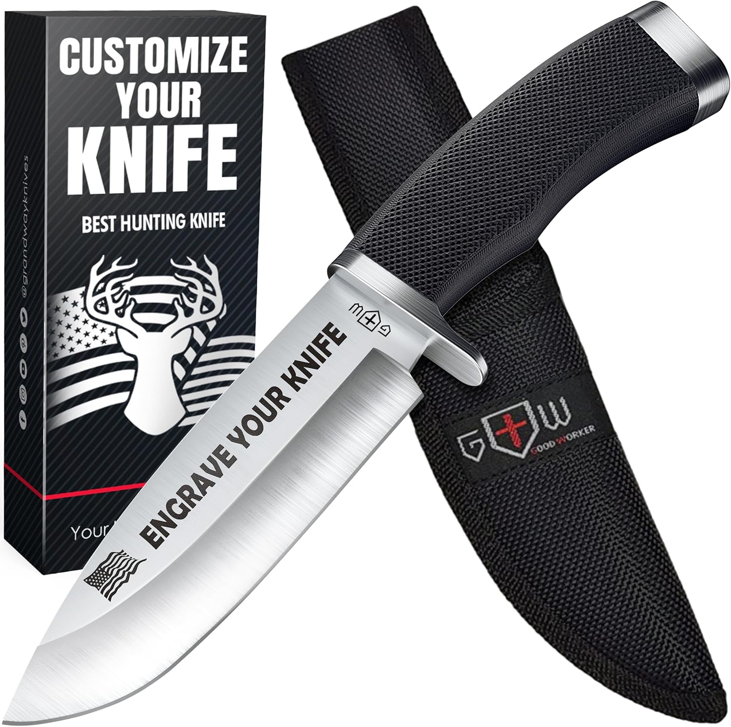 Hunting Knife with Sheath Survival Knives for Men - Best Tactical Camping Hunting Hiking Knife - Bushcraft Field Gear Accessories Tool - Fixed Blade