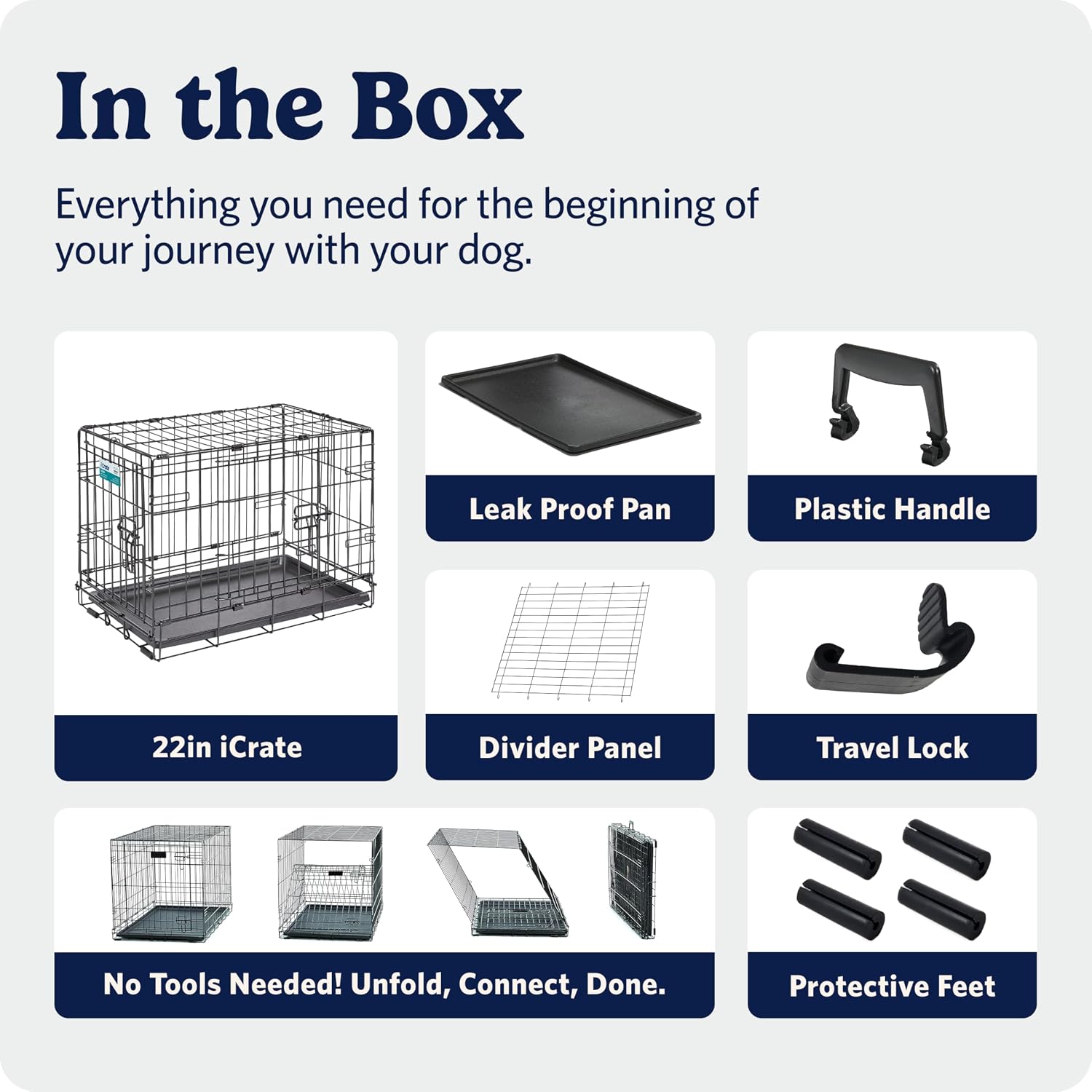 MidWest Homes for Pets 48-Inch iCrate for Extra-Large Breeds, 90-110 lbs, Single Door Folding Dog Crate with Divider Panel, Leak-Proof Tray & Secure Latches, Portable, Durable & Easy to Assemble