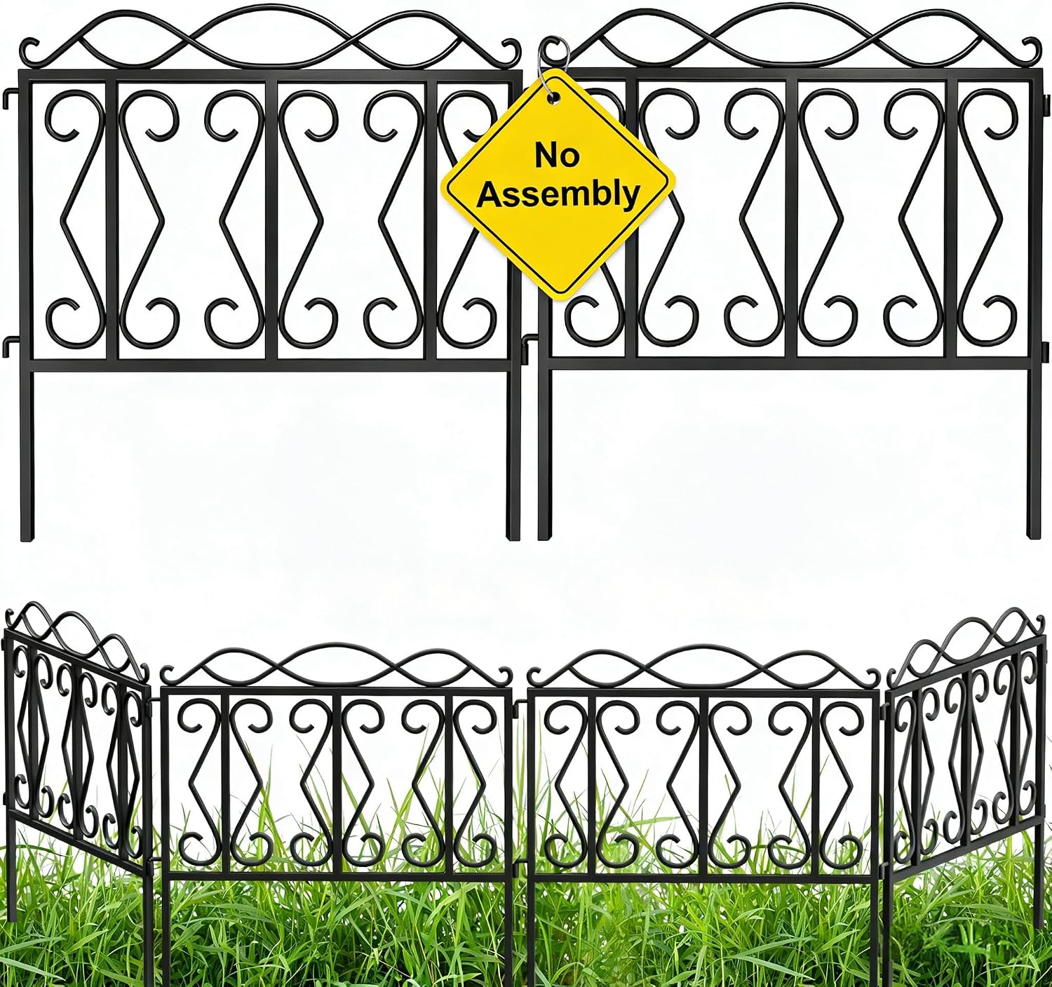 AMAGABELI 10 Panels 17in(H)×10ft(L) Decorative Garden Fences and Borders for Dogs No Dig Rustproof Metal Fence Panels Garden Edging Border Animal Barrier Fencing for Flower Beds Yard Patio Decor Black