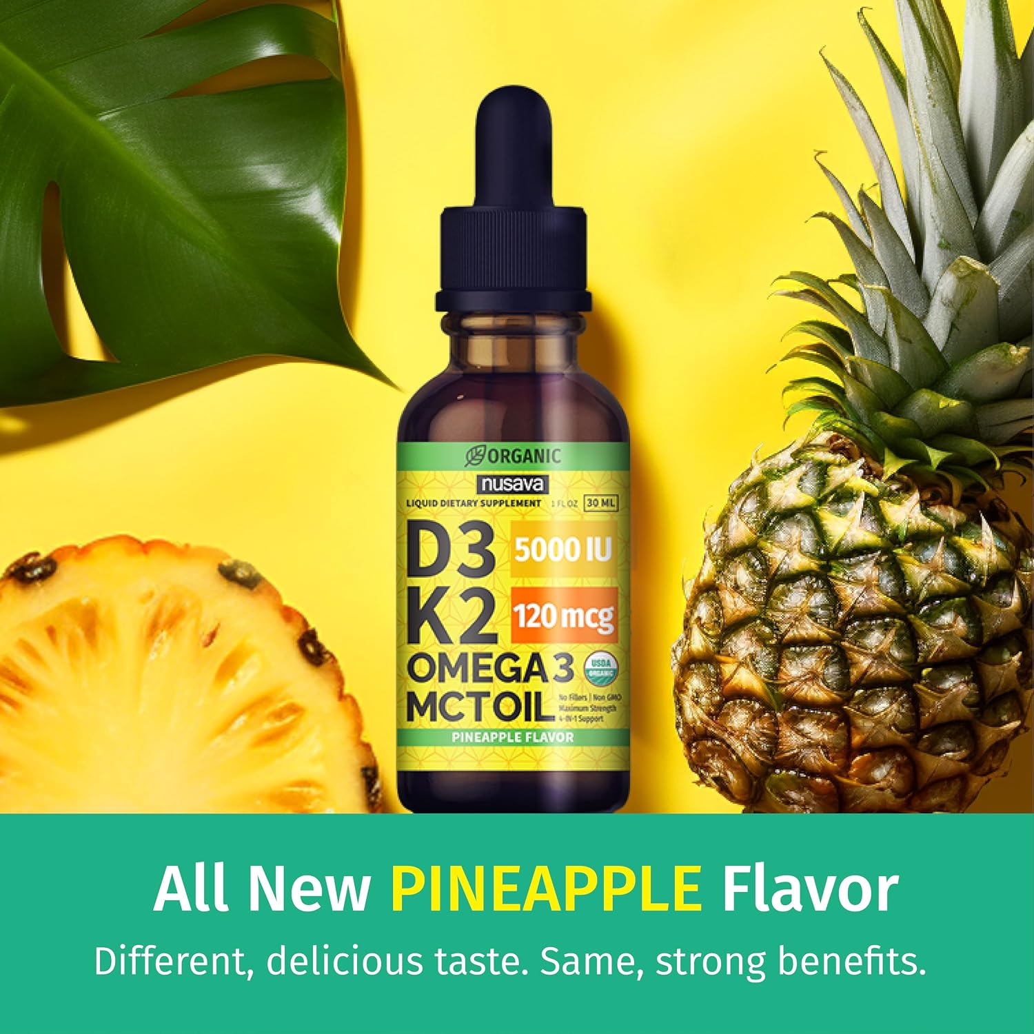 Nusava Organic Vitamin D3 K2 Drops with MCT Oil, Unflavored, Pack of 2