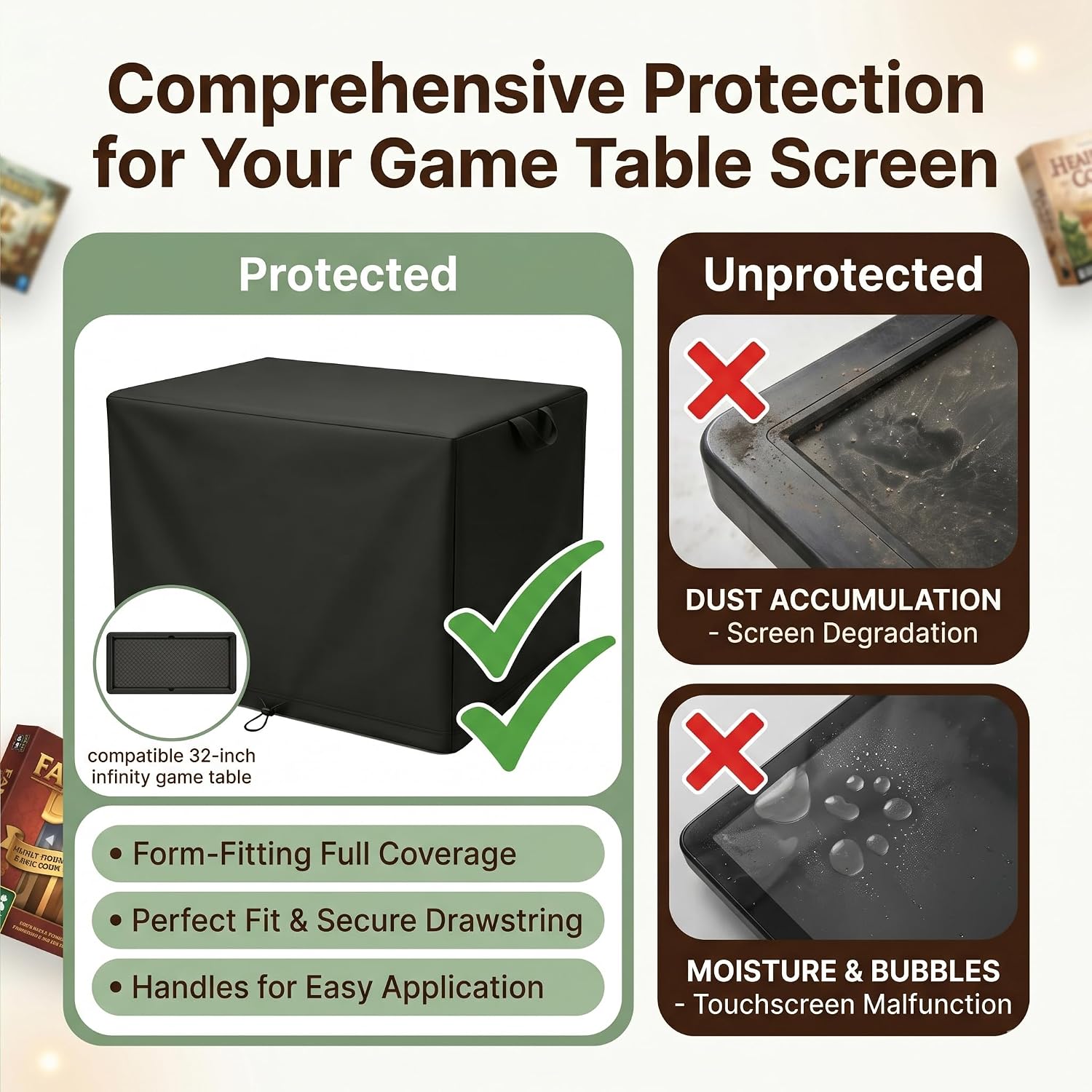 Arcade Gaming Table Cover game table cover waterproof & Dustproof Protector for 32-Inch Board Game Table, Adults & Family Game Night