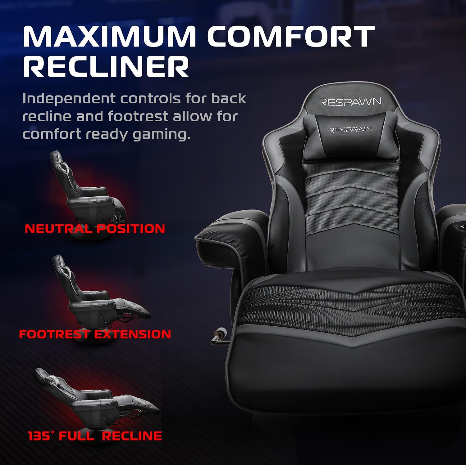 Respawn 900 Gaming Recliner Chair with Footrest, Cup Holder and Swivel