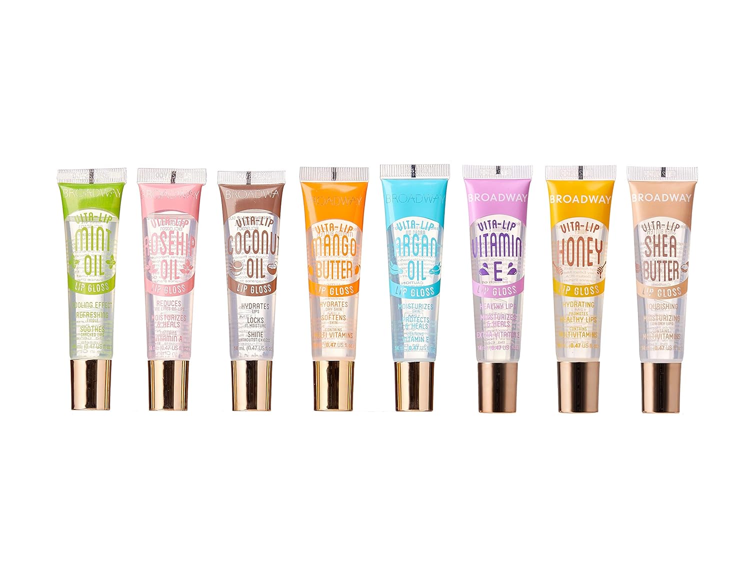 Ruby Kisses Broadway Vita-Lip Clear Lip Gloss (8 Pack), Ultra-Hydrating & Soothing Formula with Vitamins