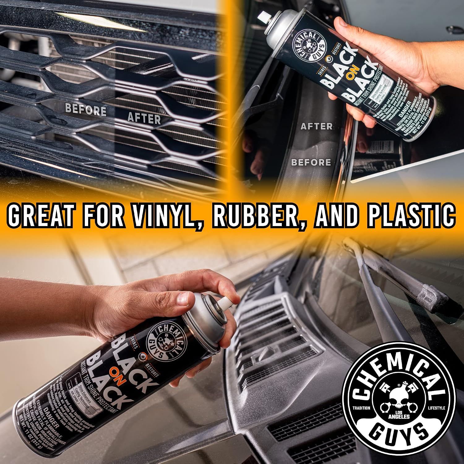 Chemical Guys, Black on Black Instant Exterior Trim Shine Dressing, 11 oz | For cars, trucks, and SUVs, sprayable quick dressing