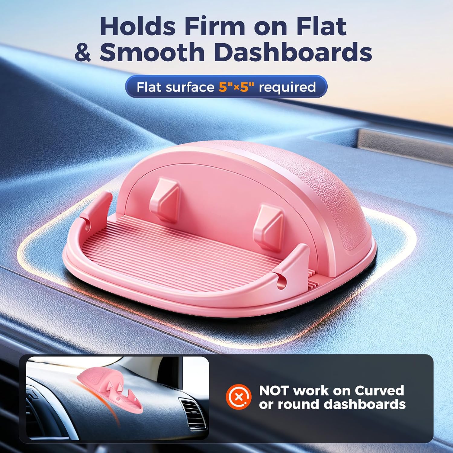 Loncaster Car Phone Holder, Car Phone Mount Silicone Car Pad Mat for Various Dashboards, Slip Free Desk Phone Stand Compatible with iPhone, Samsung, Android Smartphones, GPS Devices and More, Black