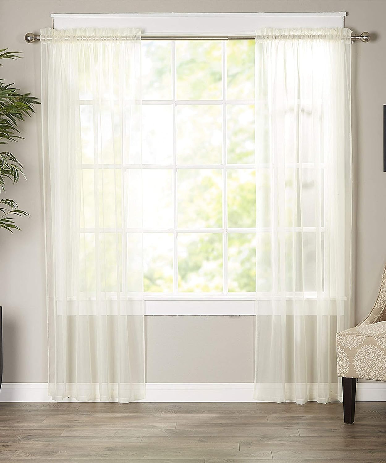 Elegant Comfort Luxury Sheer Curtains, Window Treatment Curtain Panels with Rod Pocket for Kitchen, Bedroom and Living Room (55 x 216-inches Long)