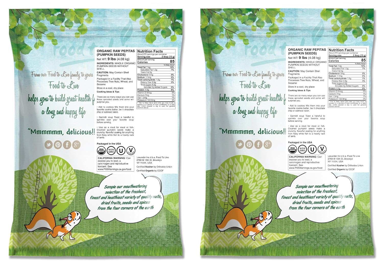 Food to Live Organic Raw Pepitas, 18 Pounds — Non-GMO, Pumpkin Seed Kernels, Unsalted, No Oil, No Shell, Vegan, Kosher, Bulk. Keto Snack.